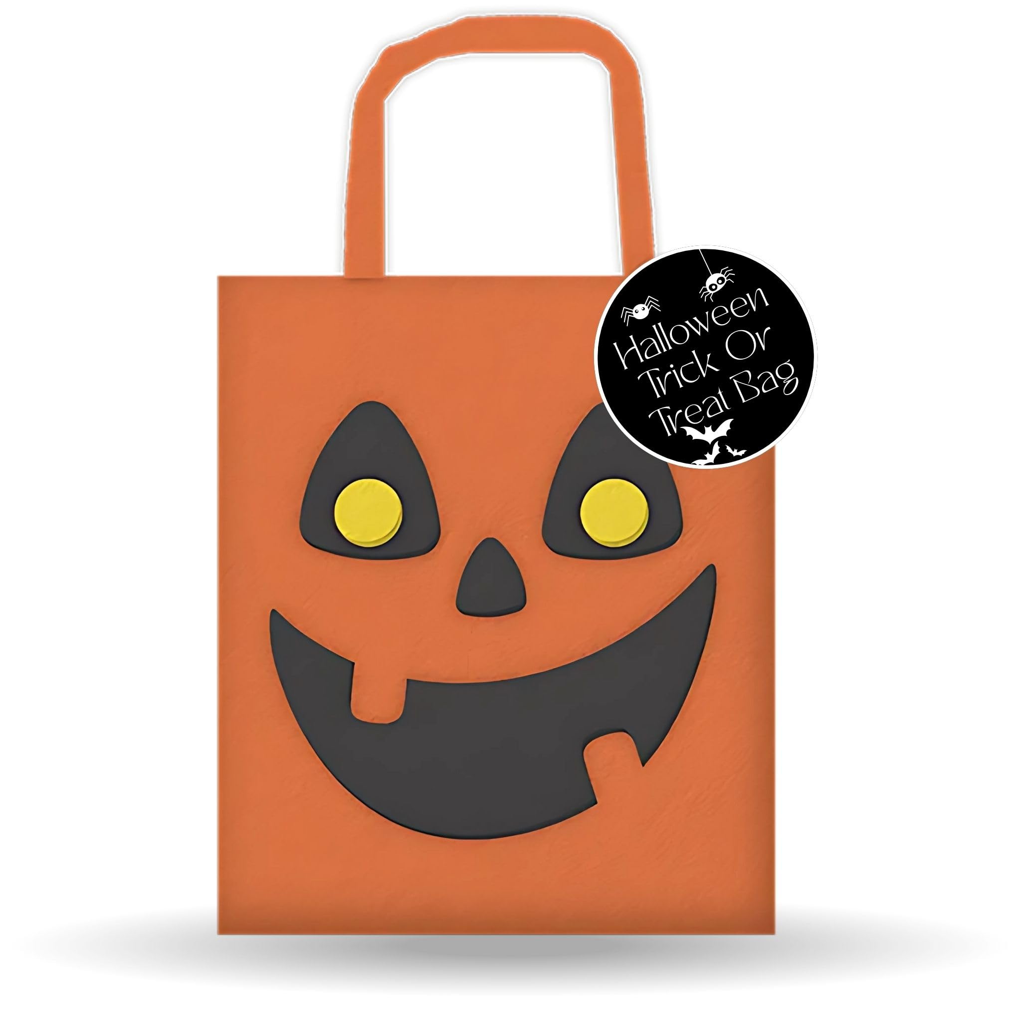 AKH® Halloween Trick or Treat Felt Bag | Hallowscream Treat Bag for Kids, Novelty Pumpkin Monster Mummy Cat Design | 22×18.5 cm, 36 cm Handle (Pumpkin)