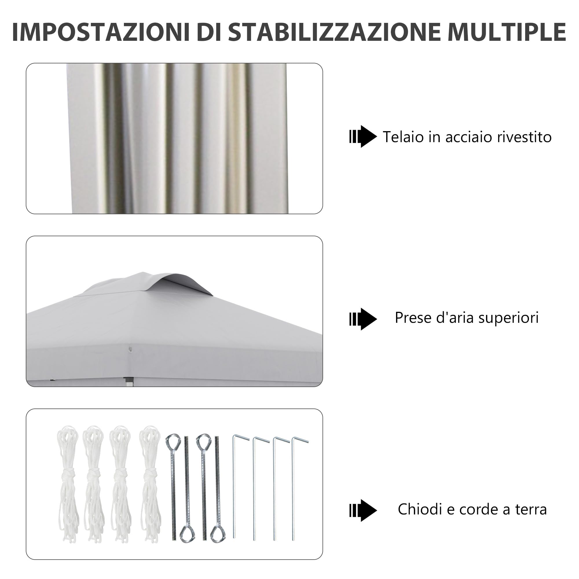 Outsunny Gazebo Pieghevole 3x3 m Pop Up Altezza Regolabile Grigio Chiaro | Porta, 2 Finestre, Borsa da Trasporto, Gazebo da Esterno, Acciaio Oxford, UV30+, Giardino, Feste, Campeggio