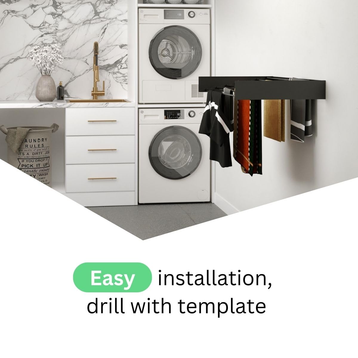 Étendoir à Linge Mural – Étendoir Mural Rabattable 120 cm – 8,4 m de Séchage – Séchoir Mural Inclinable – Noir – Étendoir à Linge Compact