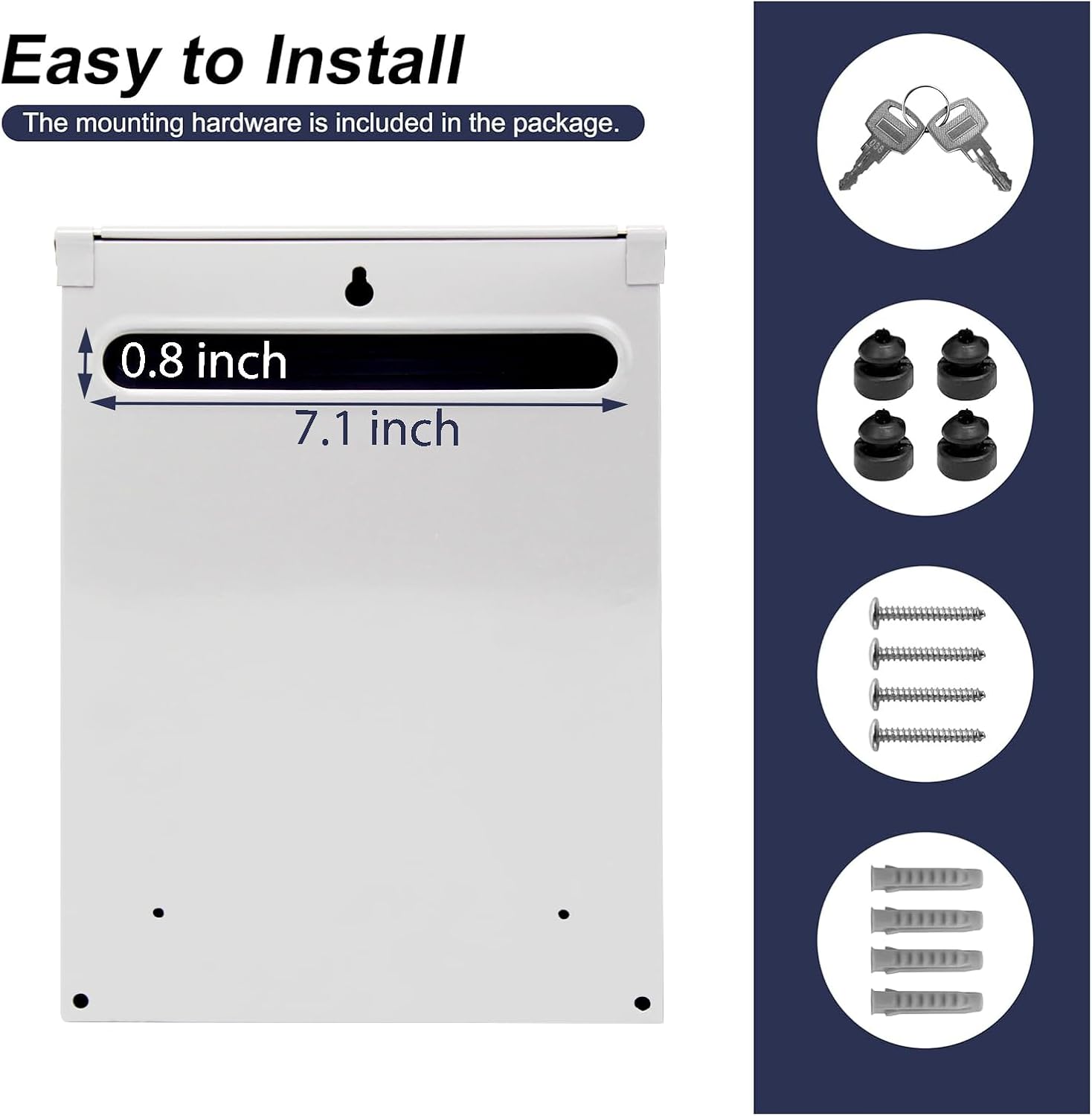 Locking Wall Mount Mailbox, 11.8" x 8.5" x 2.8" Metal Mail Box with Key Lock, Weather-Resistant Outdoor Post Box for Letters, Envelopes and Small Documents (White)