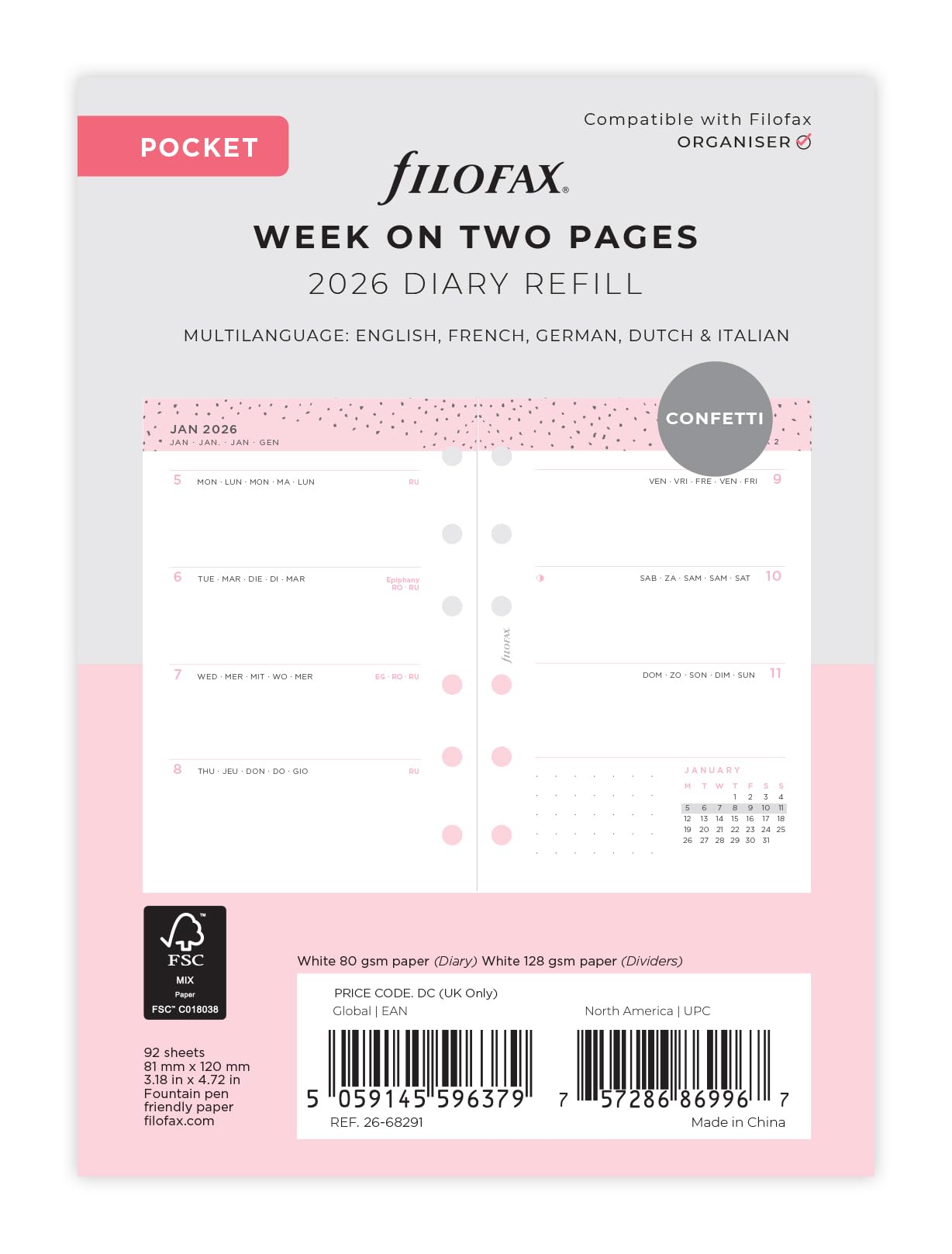 Filofax Pocket Confetti week to view 2026 diary 26-68291