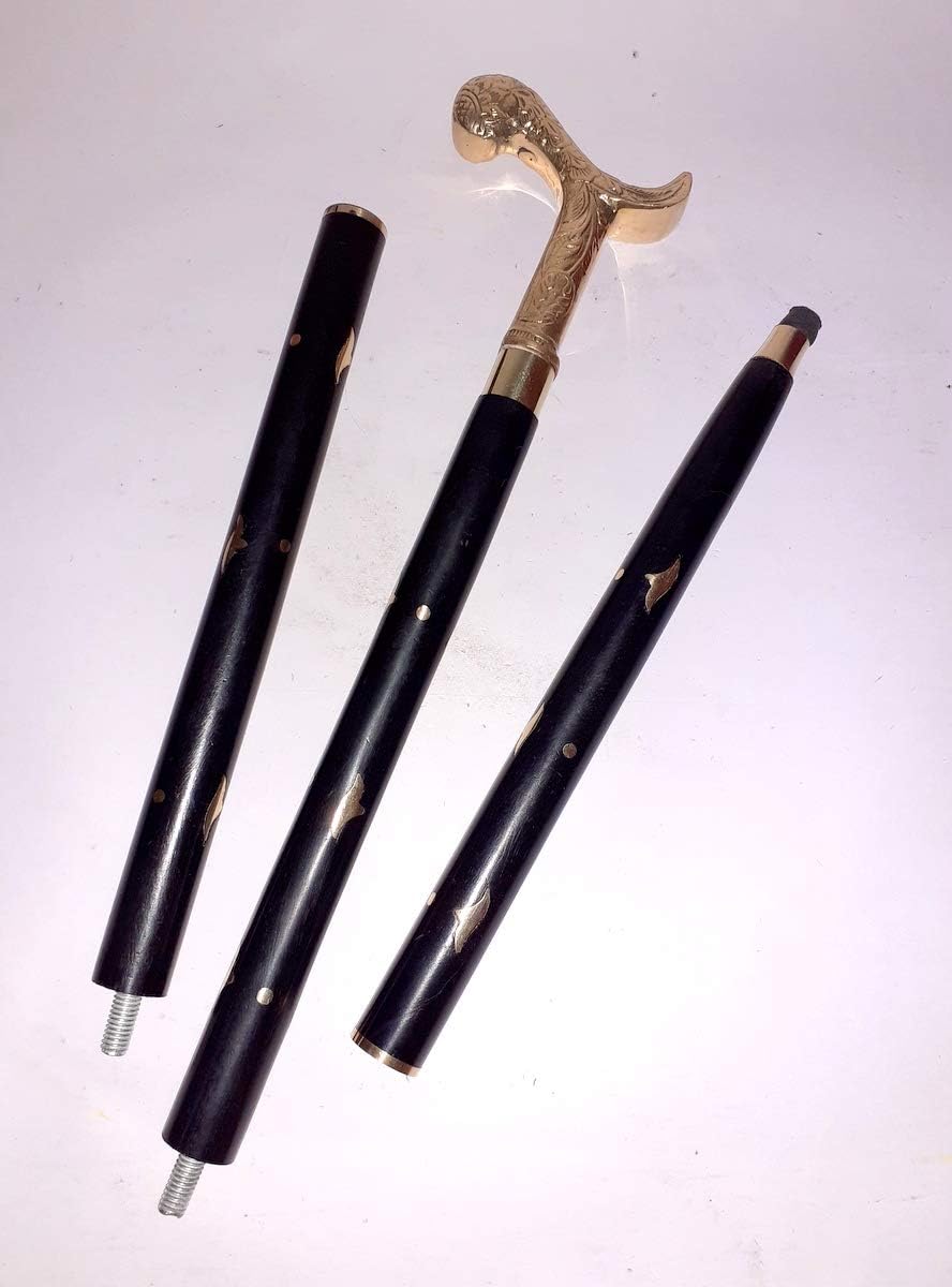 Victorian Look Golden & Black Walking Brass Wooden Walking Cane Stick Style Handmade