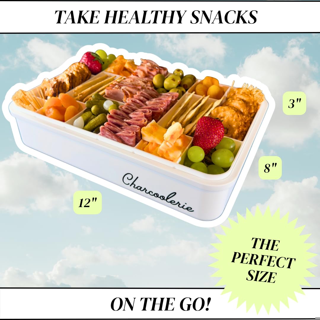 Charcoolerie Chilled Snackbox mit Eisbeutel und Bonus Isolierte Tragetasche, Geteiltes Serviertablett mit auslaufsicherem 4-Latch-Deckel, 16 Fächer, hält Snacks stundenlang kalt, Geschenkverpackung