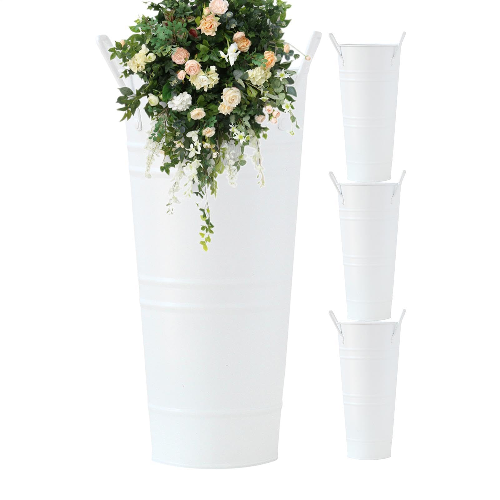 Cubo de flores galvanizado en pack de 4 jarrones rústicos de metal para mesas y eventos
