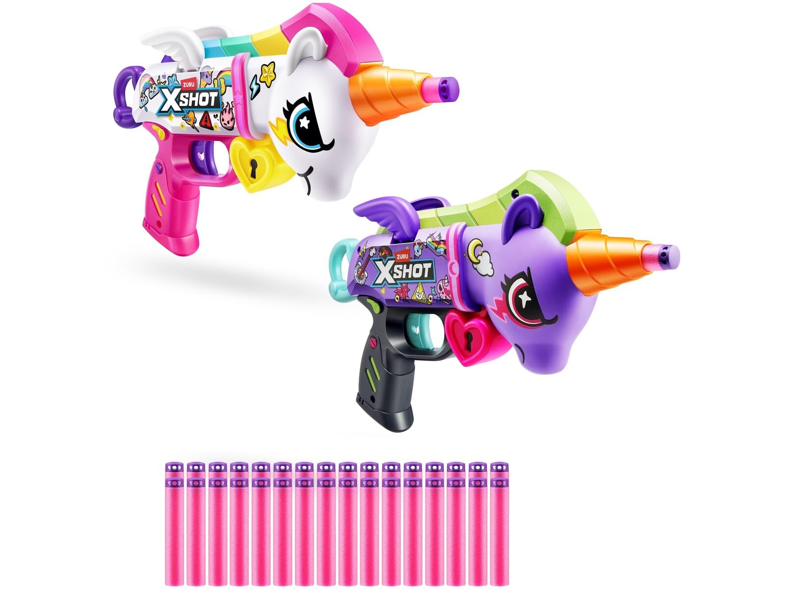 Zuru X-Shot Pack 2 Lanzadores de Dardos Blastercorn Double Rizz con 32 Dardos