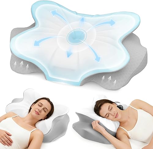 Cervical Neck Pillow for Neck Pain Relief, Ergonomic Contour Memory Foam Pillow with Cooling Pillowcase, Dual-Height Orthopedic Support Pillows for