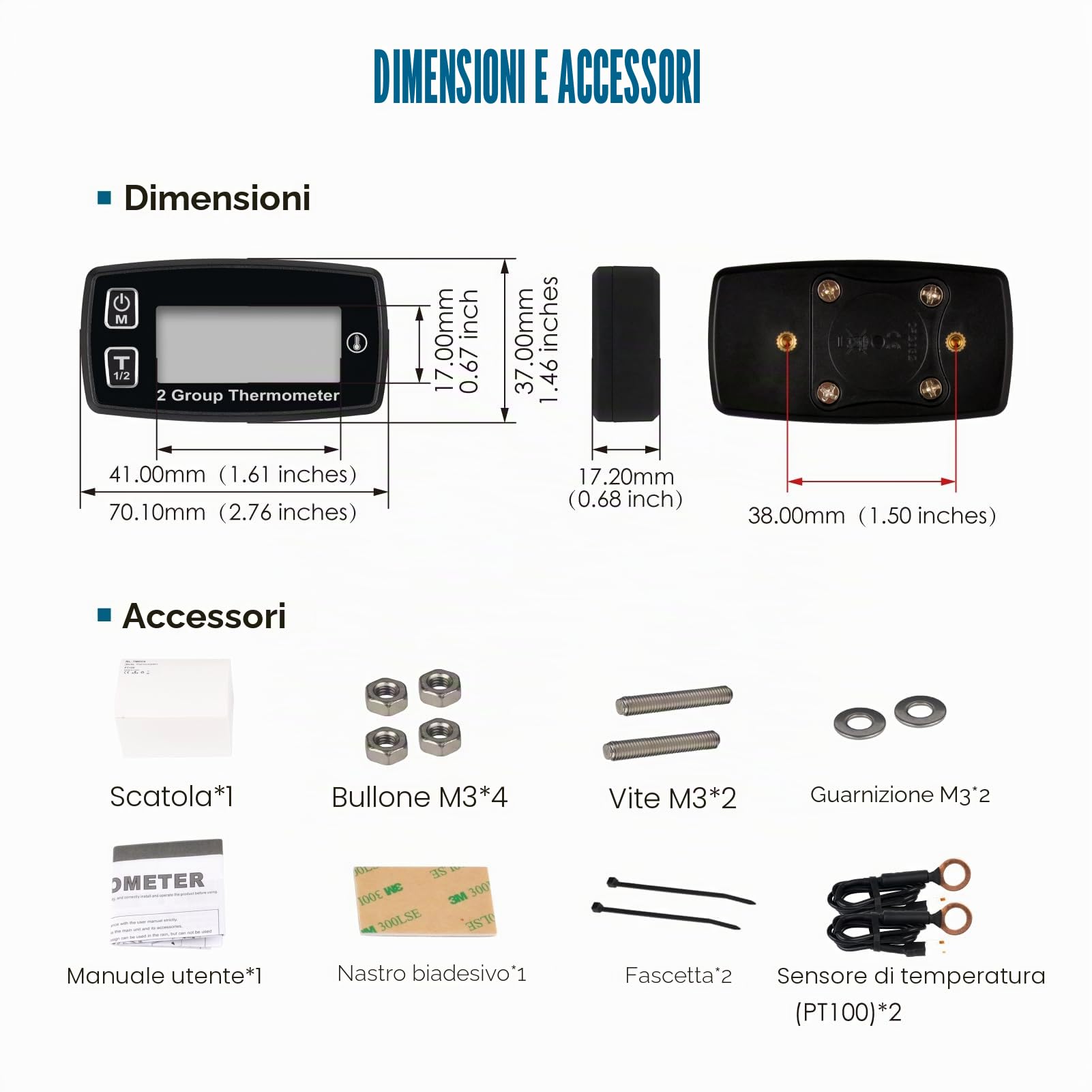 Runleader RL-TM004 temperatura termometro Celsius con doppia temperatura Display sensore retroilluminato per ATV UTV dirtbike motobike moto fuoribordo motoslitta pitbike PWC barca marino impermeabile