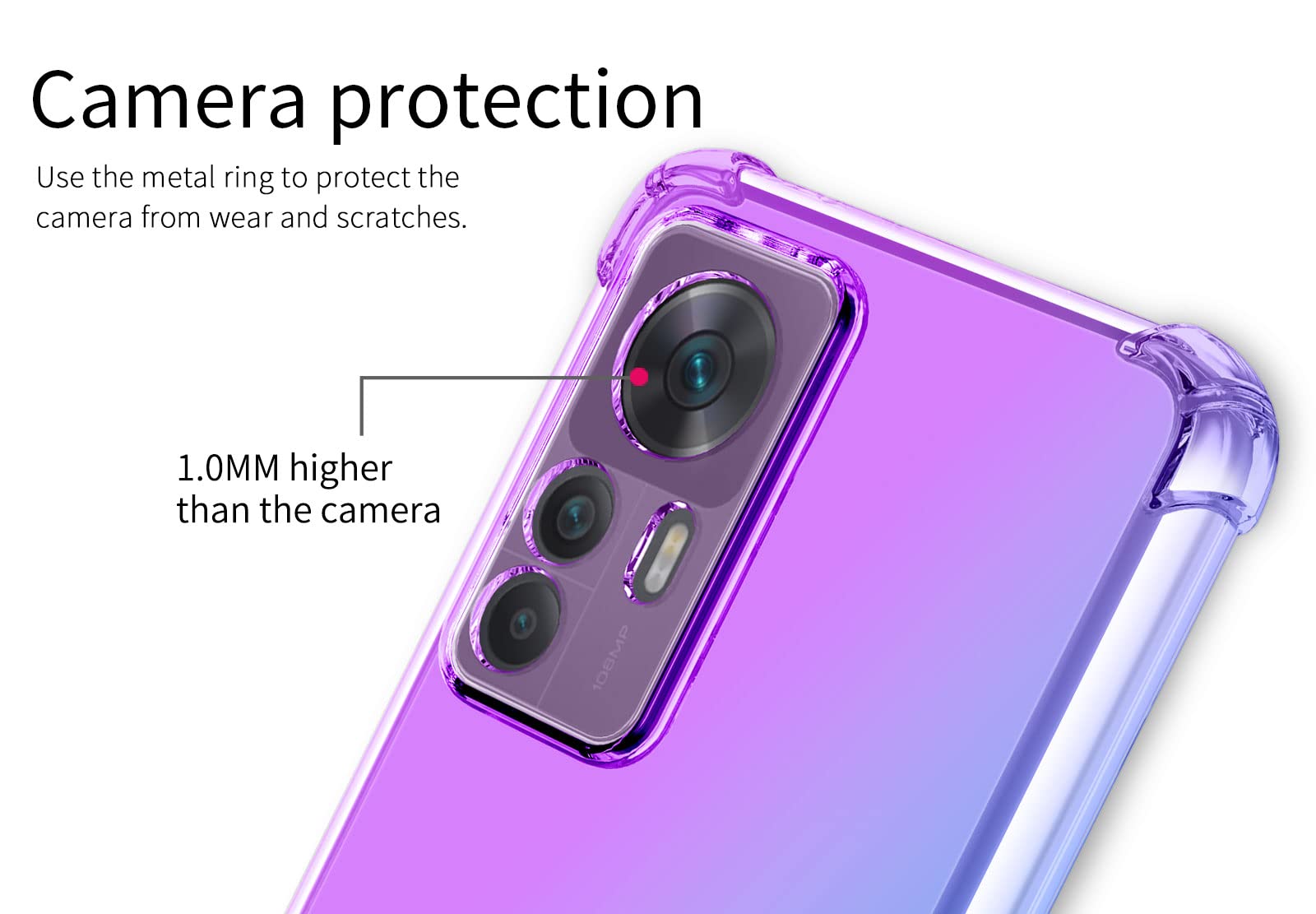 DEDUX Cover Per Xiaomi Mi 12T Pro 5G - Custodia Trasparente Sfumata Rosa/Viola, TPU Morbido Con Rinforzi - 3