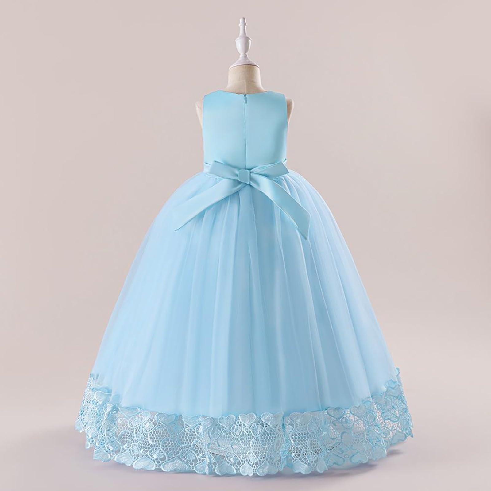 Kleid für Zeremonie, Mädchen, Tüll, Spitze, Blumenmuster, elegant, ärmellos, A-Linie, Prinzessinnenkleid, für Abend, Party, Hochzeit, Tanz, Geburtstag