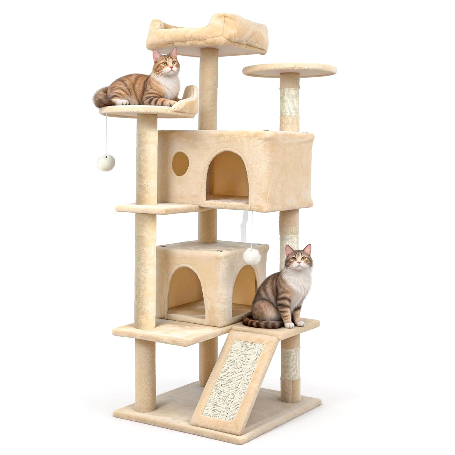 ★高さ141cm★ キャットタワー 爪研ぎ 隠れ家 安定性 ベージュ 他カラー有 Amazon | Saiveina キャットタワー 猫タワー 据え置き 安定感 おもちゃ