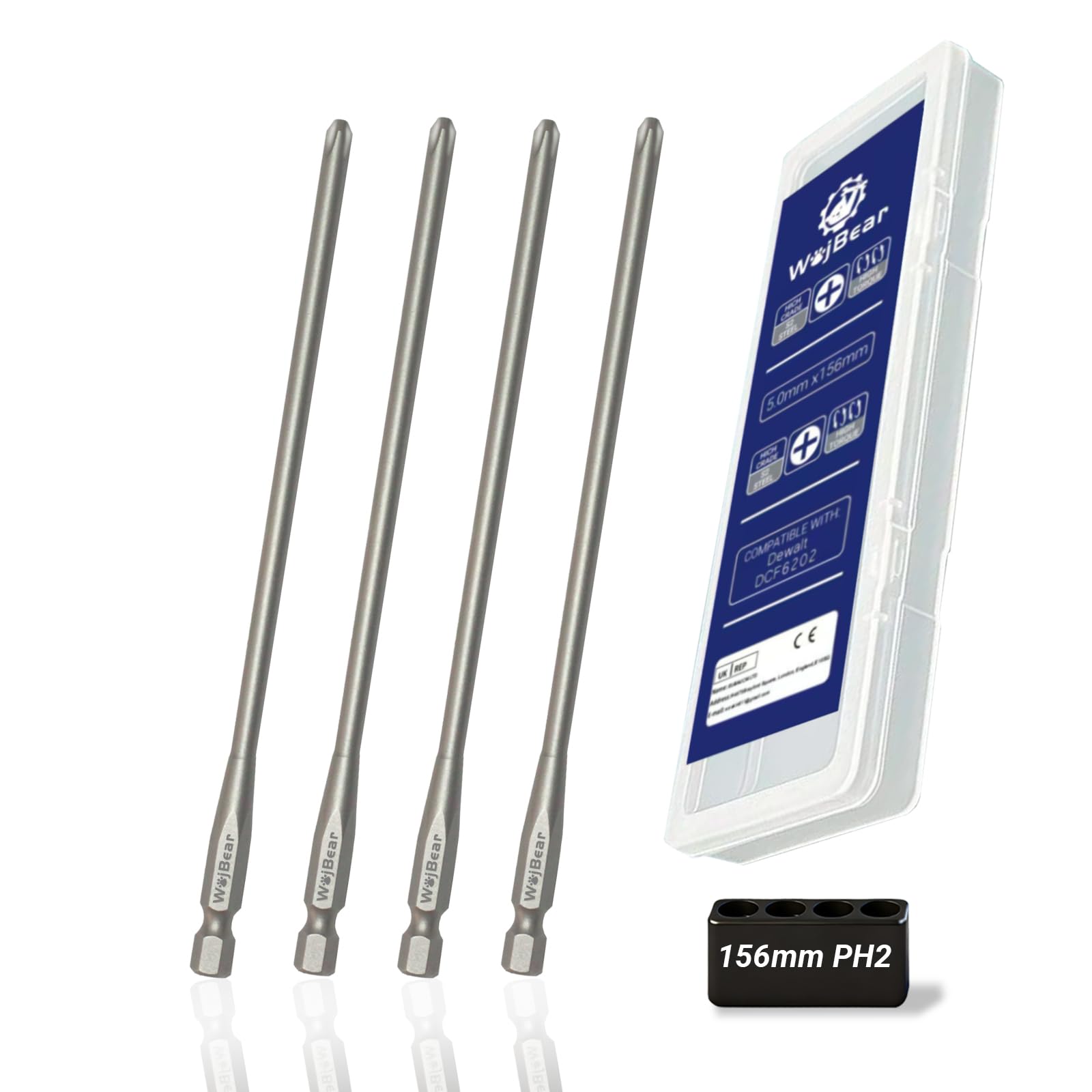 WojBear 4 PCS 156mm PH2 Dry Wall Screwdriver Bit Compatible with Dewalt DCF6202