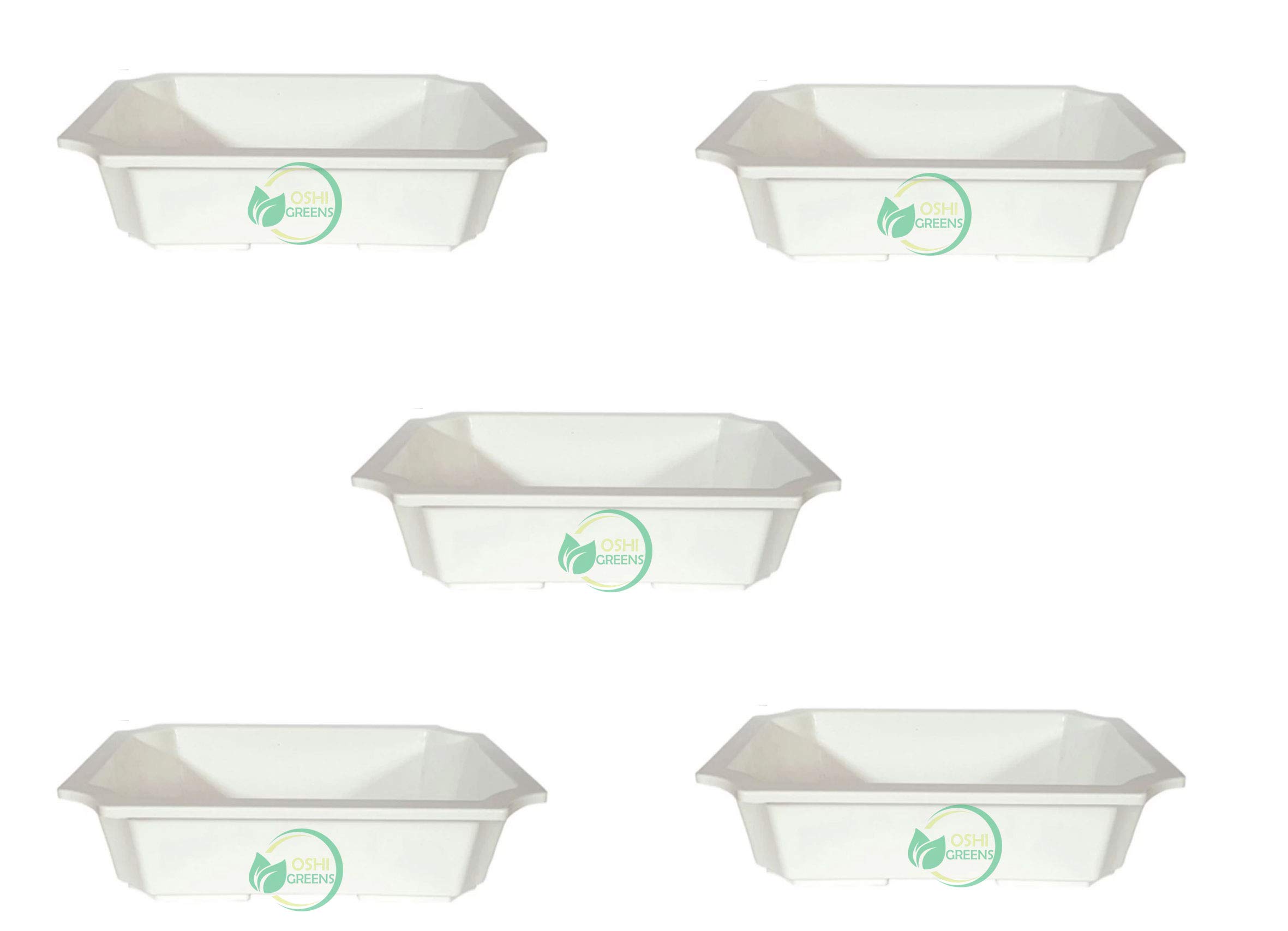 OSHIGREENS 9.5 inches Bonsai Rectangle Flower pots Plastic Tray Set of 5 Pcs White Color-image-26