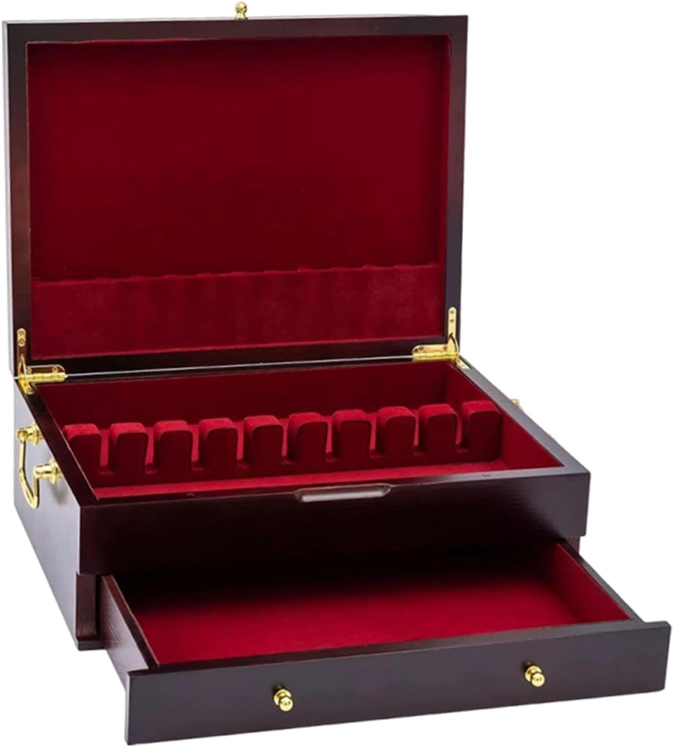 Flatware Silverware Wood Storage Box with Felt Interior Multifunctional Tableware Container with Carrying Handle