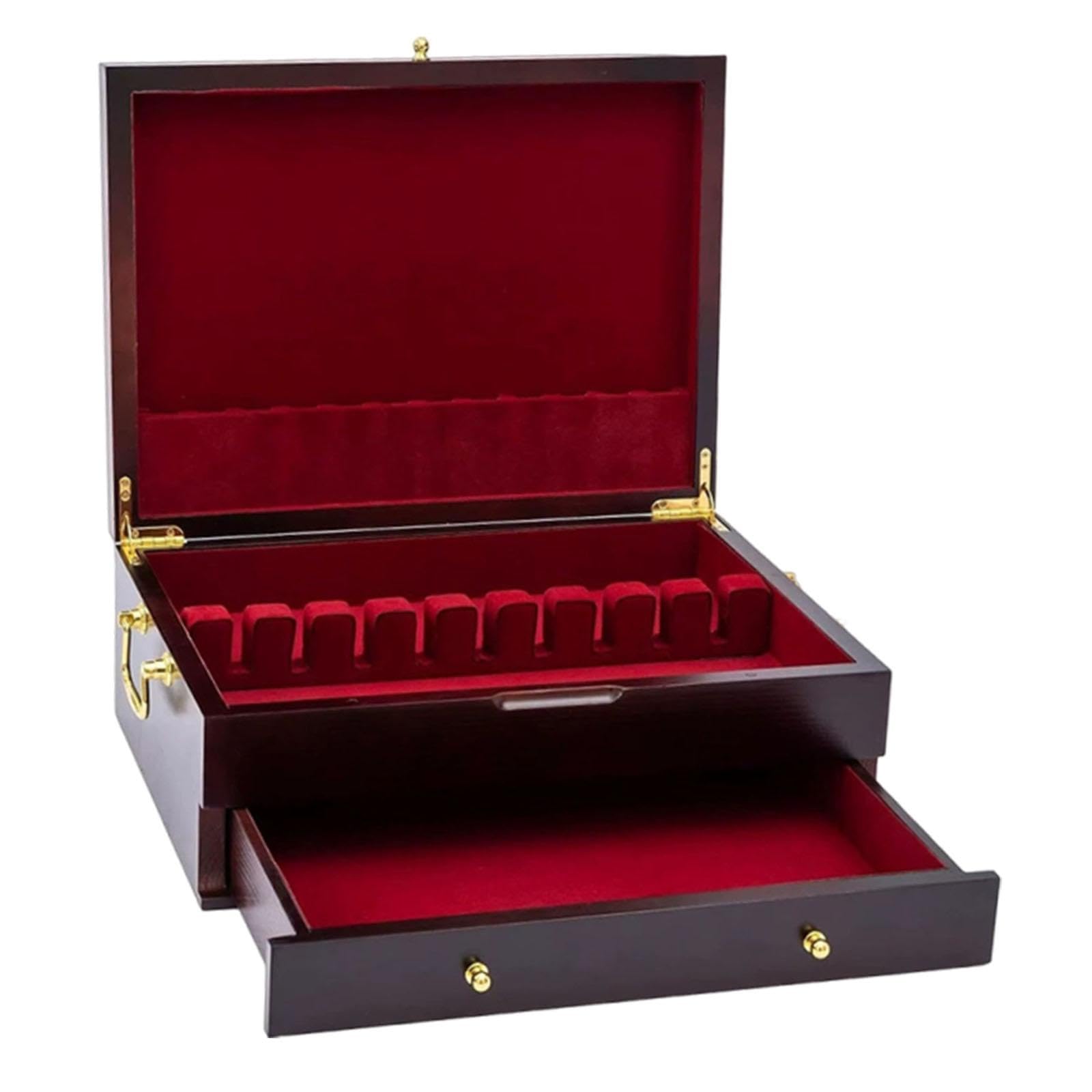 Scatola Porta Posate in Legno, Organizer per Stoviglie con Coperchio Ribaltabile.