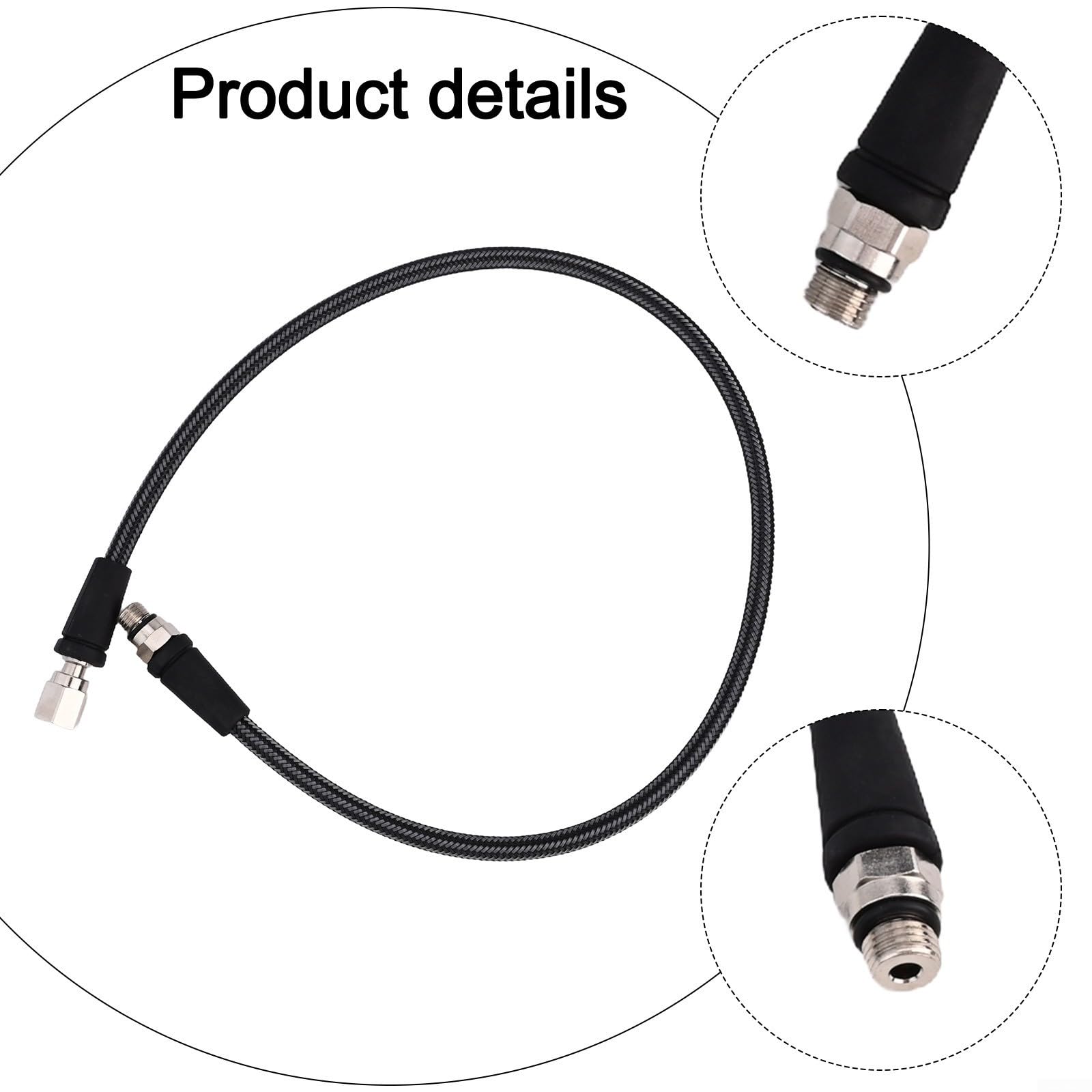 Tubo regolatore ad alta pressione per immersioni subacquee, 300 bar, in fibra di carbonio con filettatura 7/16-20 UNF per collegamento manometro, nero, 650 mm (65 cm)