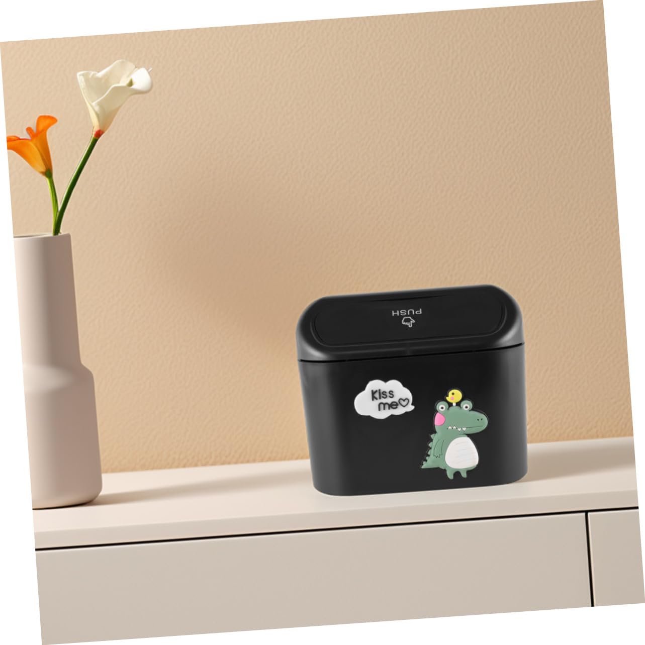 2Pcs Car Garbage Can with Lid Leakproof Small Abs Trash Bin for Automotive Use Back Seat Wastebasket Removable Design for Office Home Kitchen Black