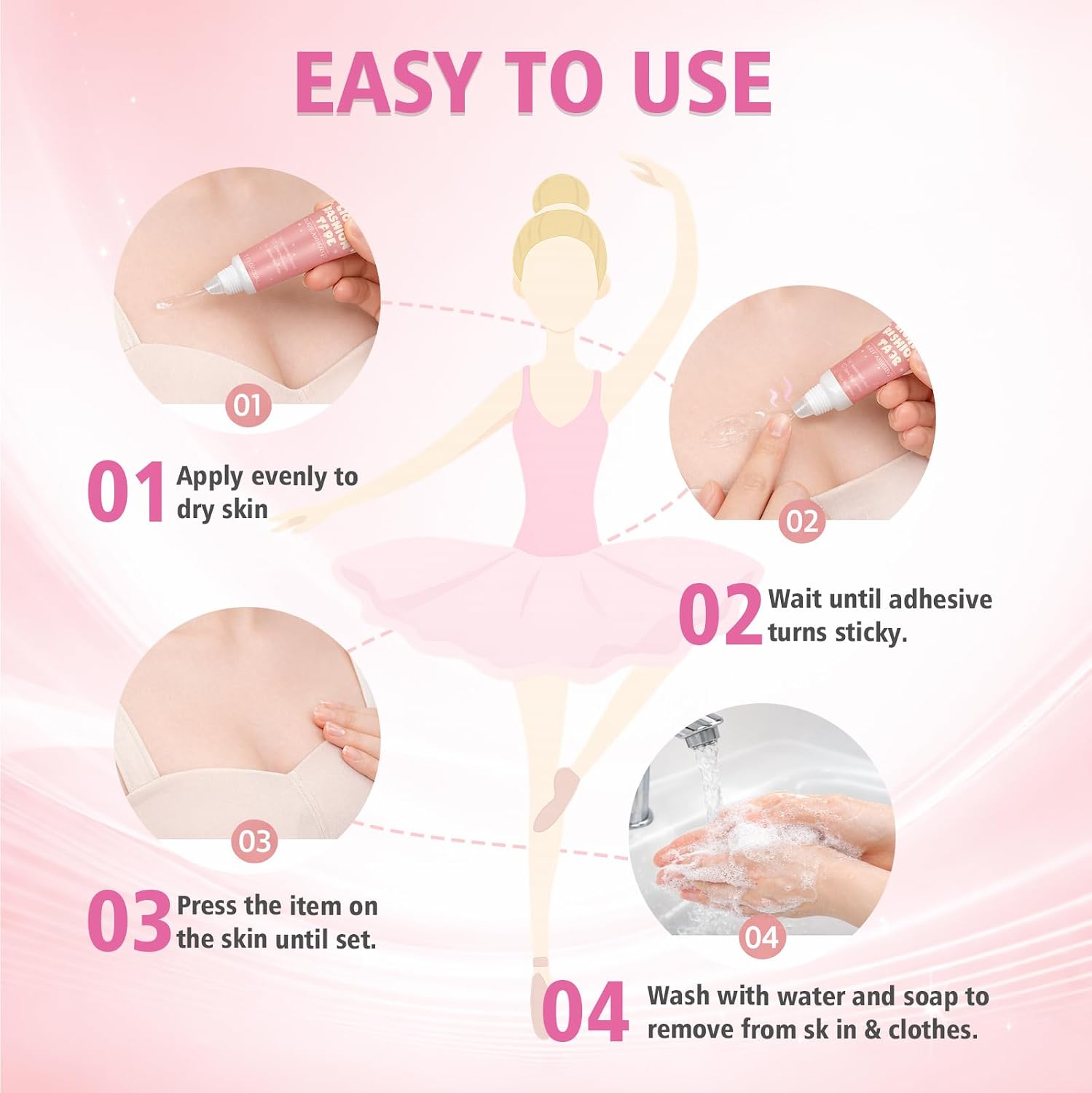 30ml Body Glue Sweat-Resistant & Long-Lasting, Water Washable Skin Adhesive | Body Adhesive for Dancers, Socks, Stockings, Leotards, Bras, Wigs, Costumes