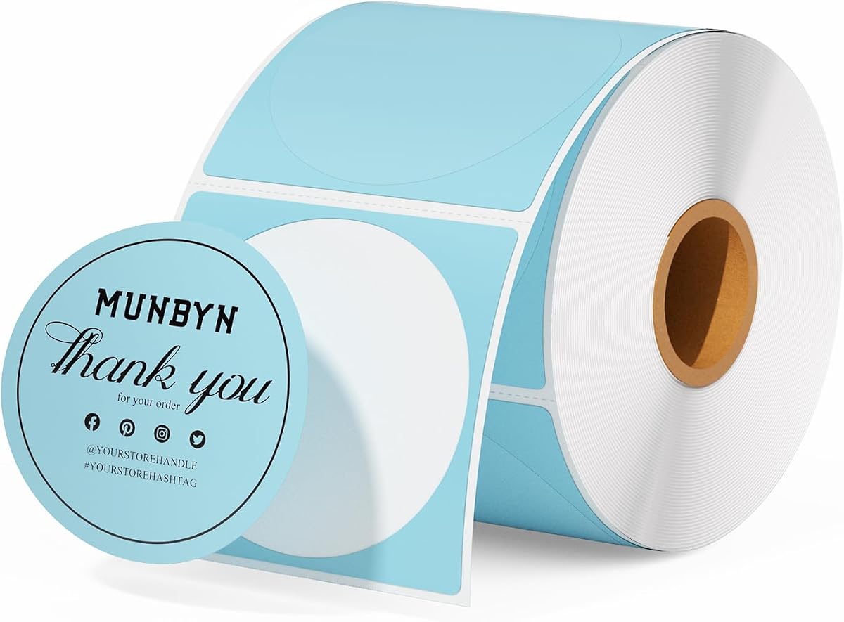 MUNBYN 2 Inch Blue Circle Thermal Sticker Labels+ILH03 5-in-1 Desk Organizer with Drawers, Hooks