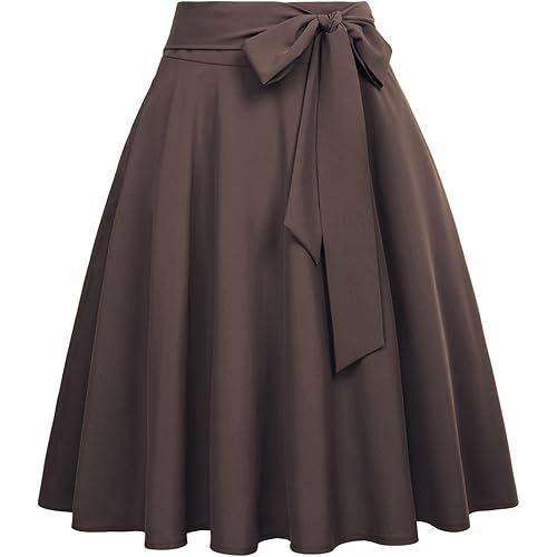 Belle Poque Women's High Waist A-Line Pockets Skirt Skater Flared Midi Skirt Vinage Skirt