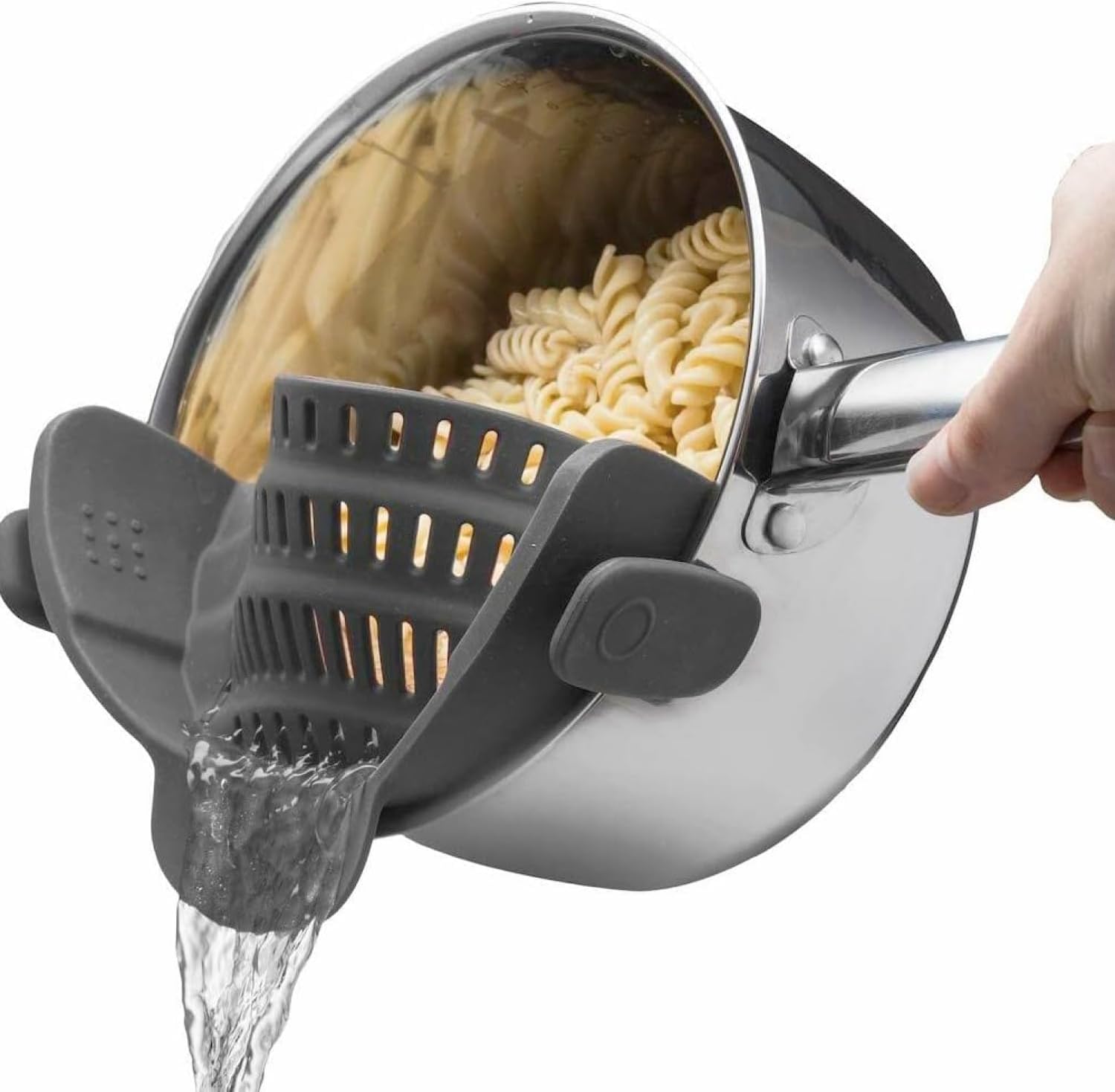 X&E Clip-On Pot Strainer, Heat-Resistant Silicone, Hands-Free Pasta Colander for Pots and Pans
