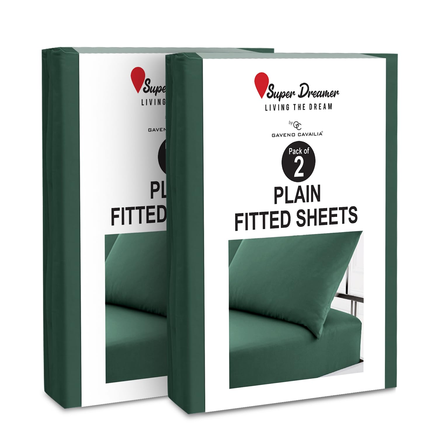 GC GAVENO CAVAILIA 2 Pack Fitted Sheet King Size - Deep Pocket 25cm - Microfiber Bed Sheet (152x203 cm) - Wrinkle & Fade Resistant - Elastic Corners - Breathable & Easycare Bottom Sheet - Dark Green โ image 1