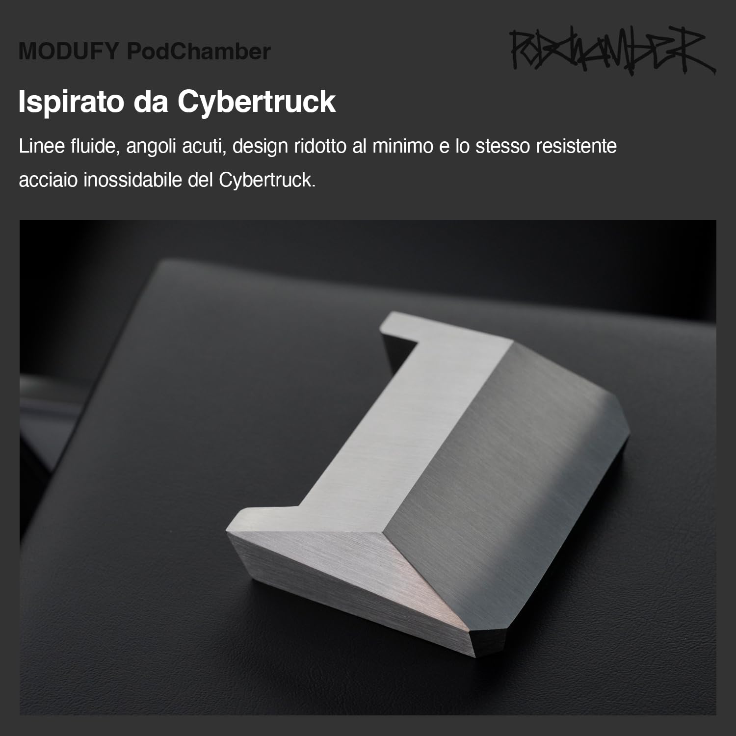 PodChamber Tesla esclusivo Supporto di ricerca per Auricolari abilitati Qi (Compatibile con Qi / Earbuds / Soundcore P40i / NOTHING Ear / Cybertruck / Stainless / Model3 / ModelY / Tesla)