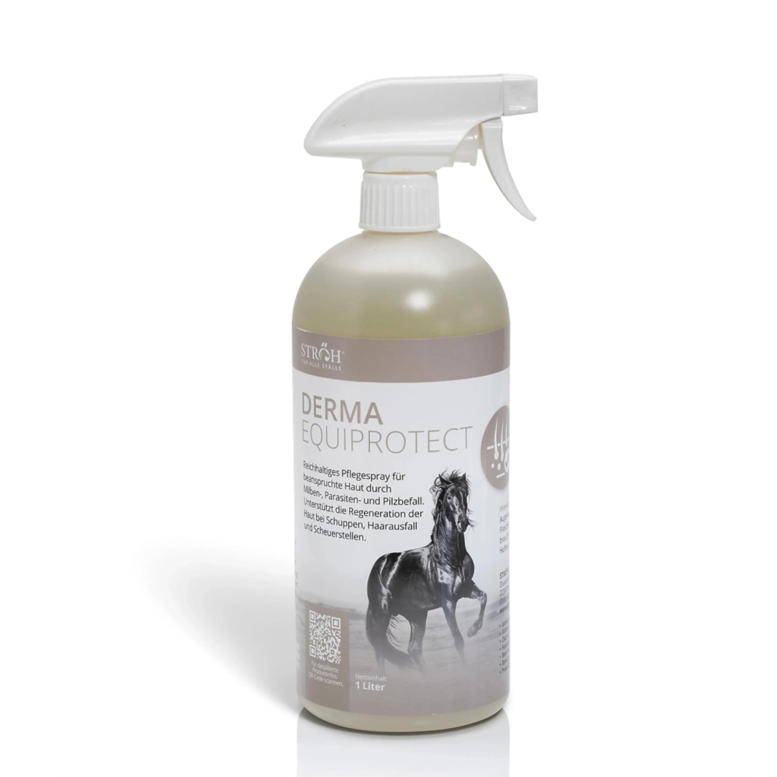 STRÖH Derma EquiProtect (1L) • Anti Juckreiz Spray für Pferde mit Lebermoosextrakt, Niemöl und Lavendelöl • Natürliche Hautpflege bei Ekzem, Mauke, Hautpilz- & Milbenbefall • Ohne Tierversuche