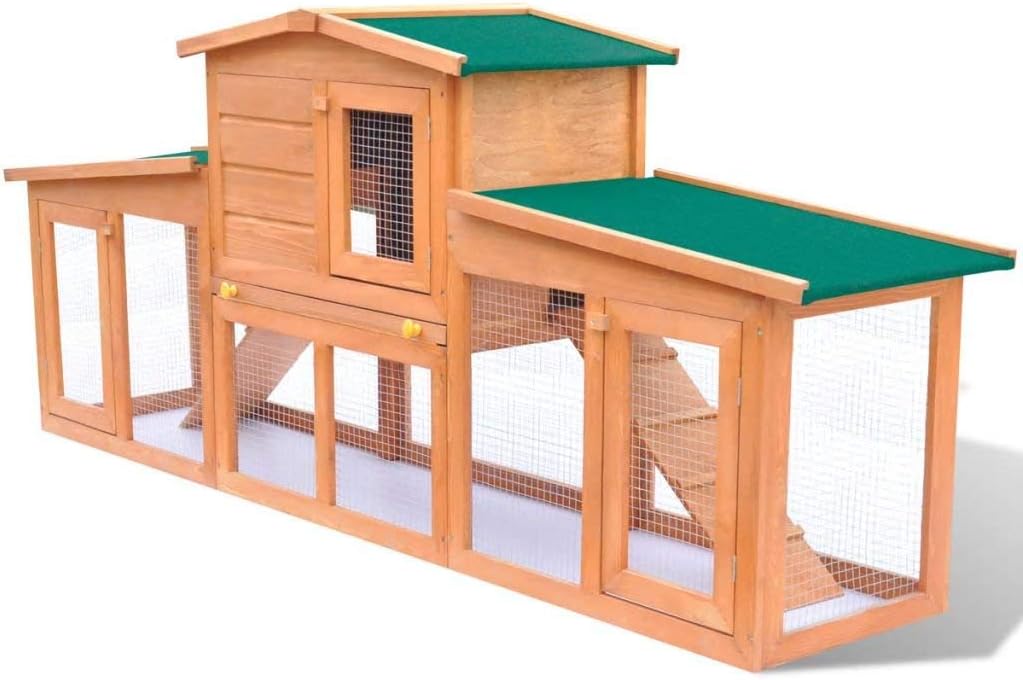 Tidyard Large Rabbit Hutch Small Animal House Pet Cage Iron Wire Grid with 2 Runs Wood for Small Pets