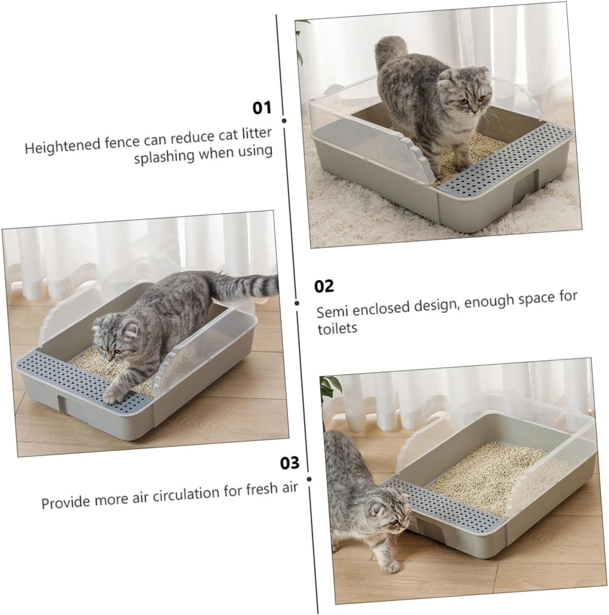 Semi-Enclosed Kitten Litter Box with Splash Guard Spacious Cat Litter Pan Material Easy to Clean and Replace Suitable for Cat Breeds