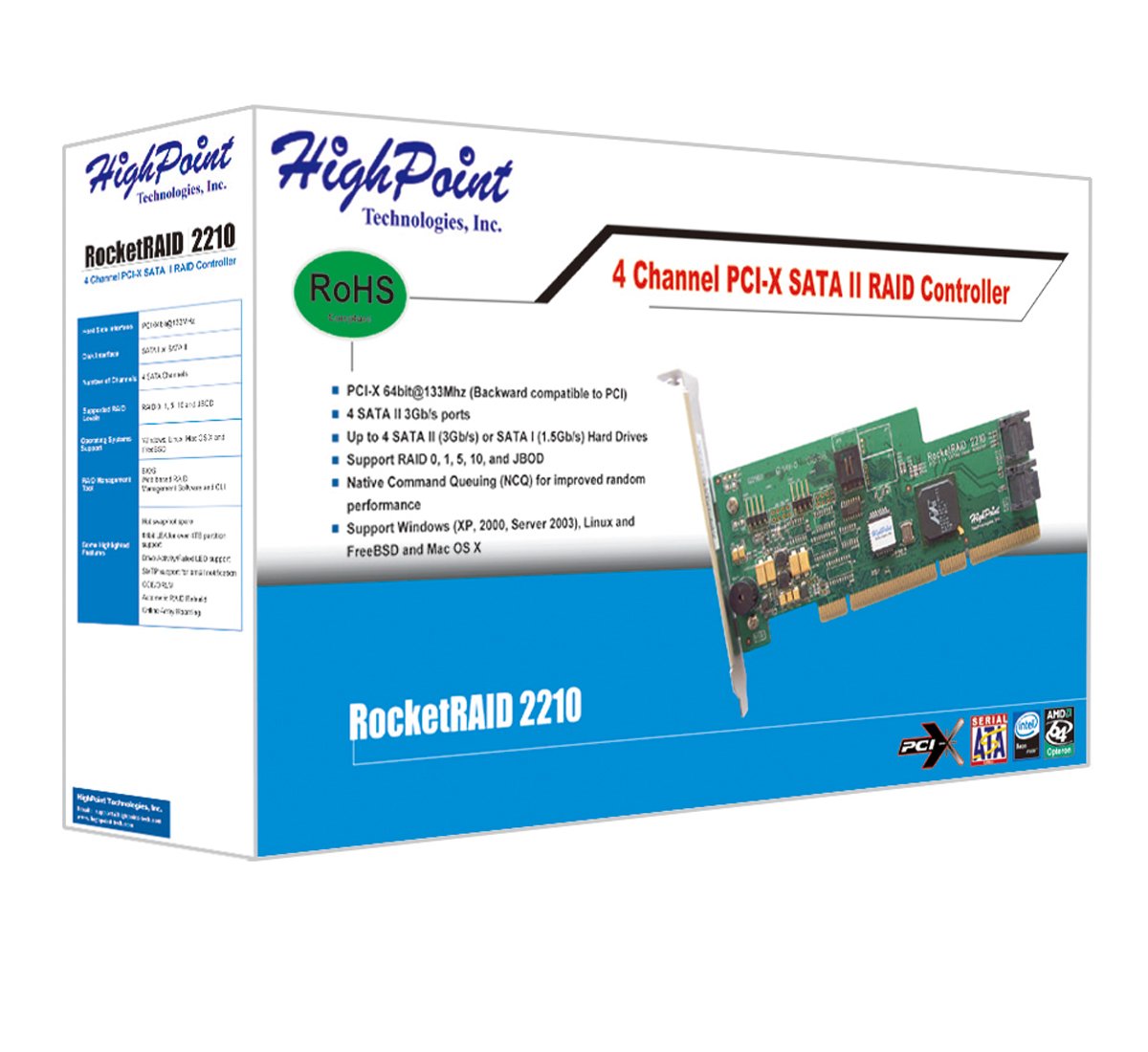 Image secondaire de HighPoint RocketRAID Contrôleur Raid 2210 4 canaux Contrôleur Raid PCI-X SATA 3 Go/s