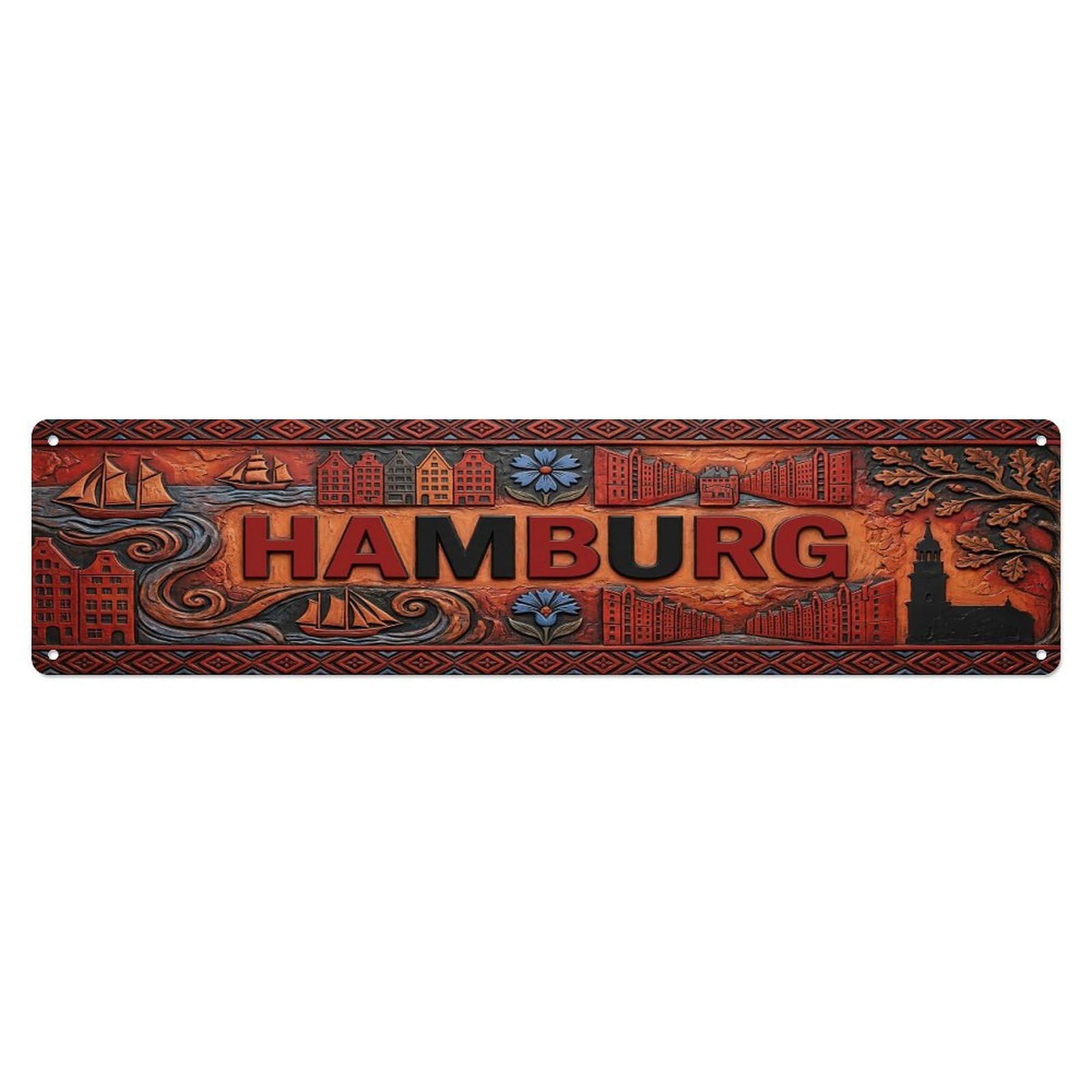 Gead 4X16inch Style Vintage Hamburg Germany Flag Pattern Metal Tin Sign