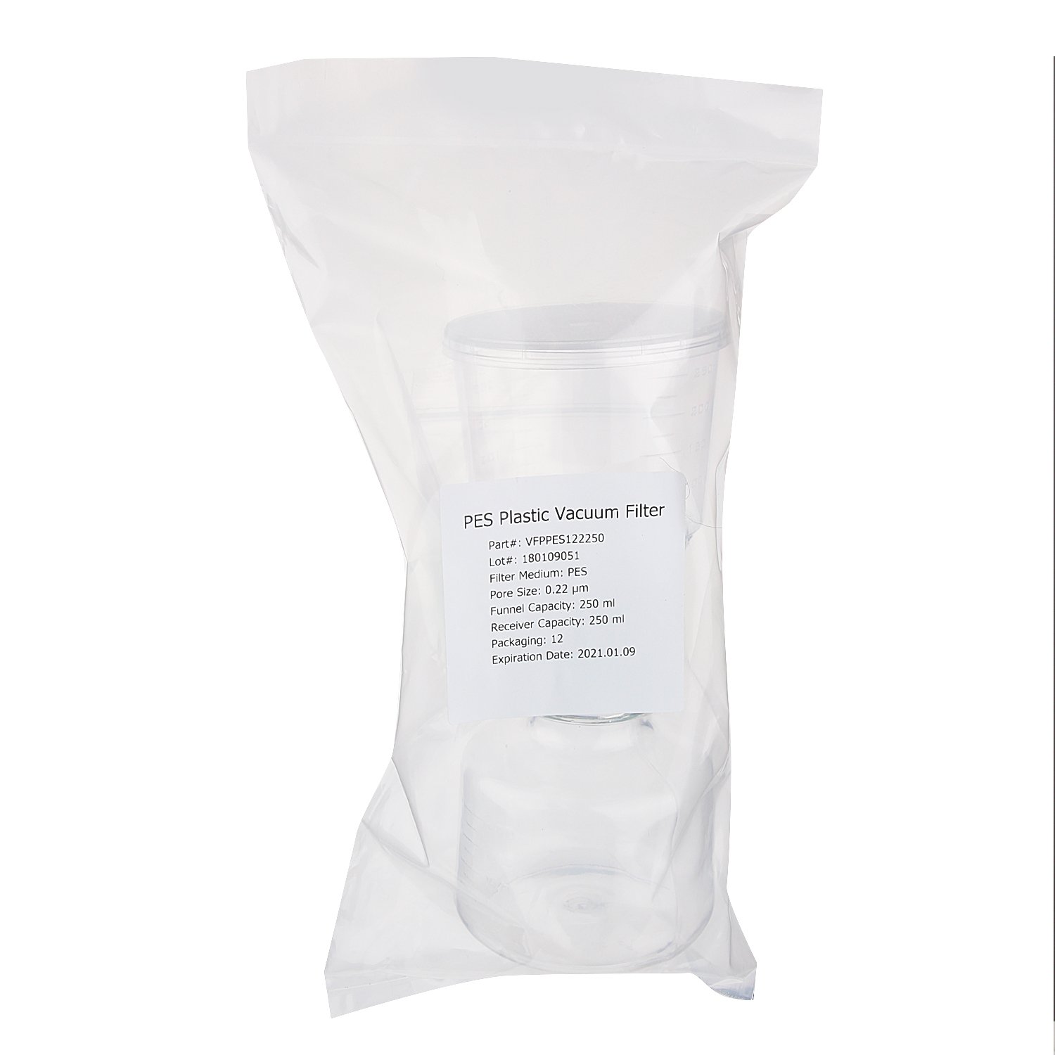 Vakuumfilter, 250 ml, mit 0,22 um Porengröße PES-Membran, sterile Einweg-Vakuum-Filtereinheiten, einzeln verpackt, 12 Stück