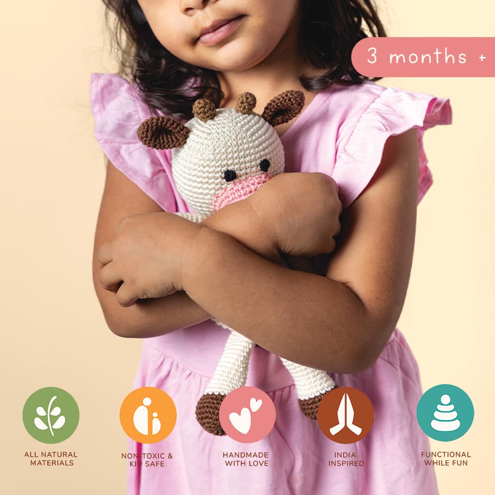 GUBBACHHI Soft Toys for Girls/Boys | Crochet Doll for Kids | Baby Toys for 3 Months + | Handmade in India | New Born Baby Gifts | Plush Stuffed Animal Toy | Gifting for Childrens| Amba Cow
