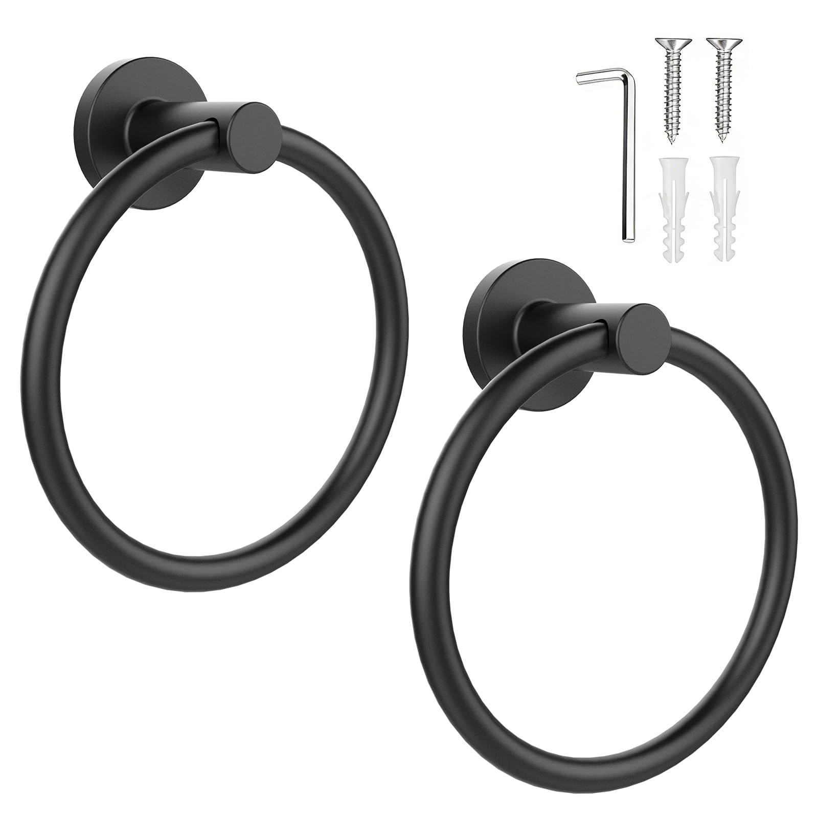 SetSail Towel Holder for Bathroom Wall Matte Black Towel Ring, 2 Pack