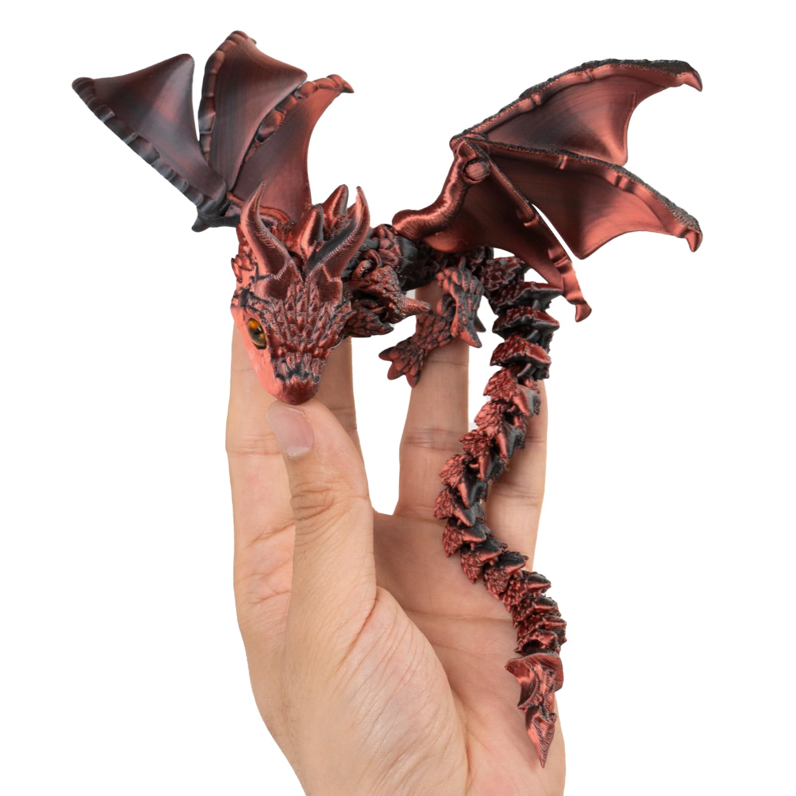 3D Printed Dragon with Foldable Wings Articulated Body Realistic Eyes,  12 inch Poseable Fantasy Decor for Collectors, Safe Eco-Friendly PLA (No
