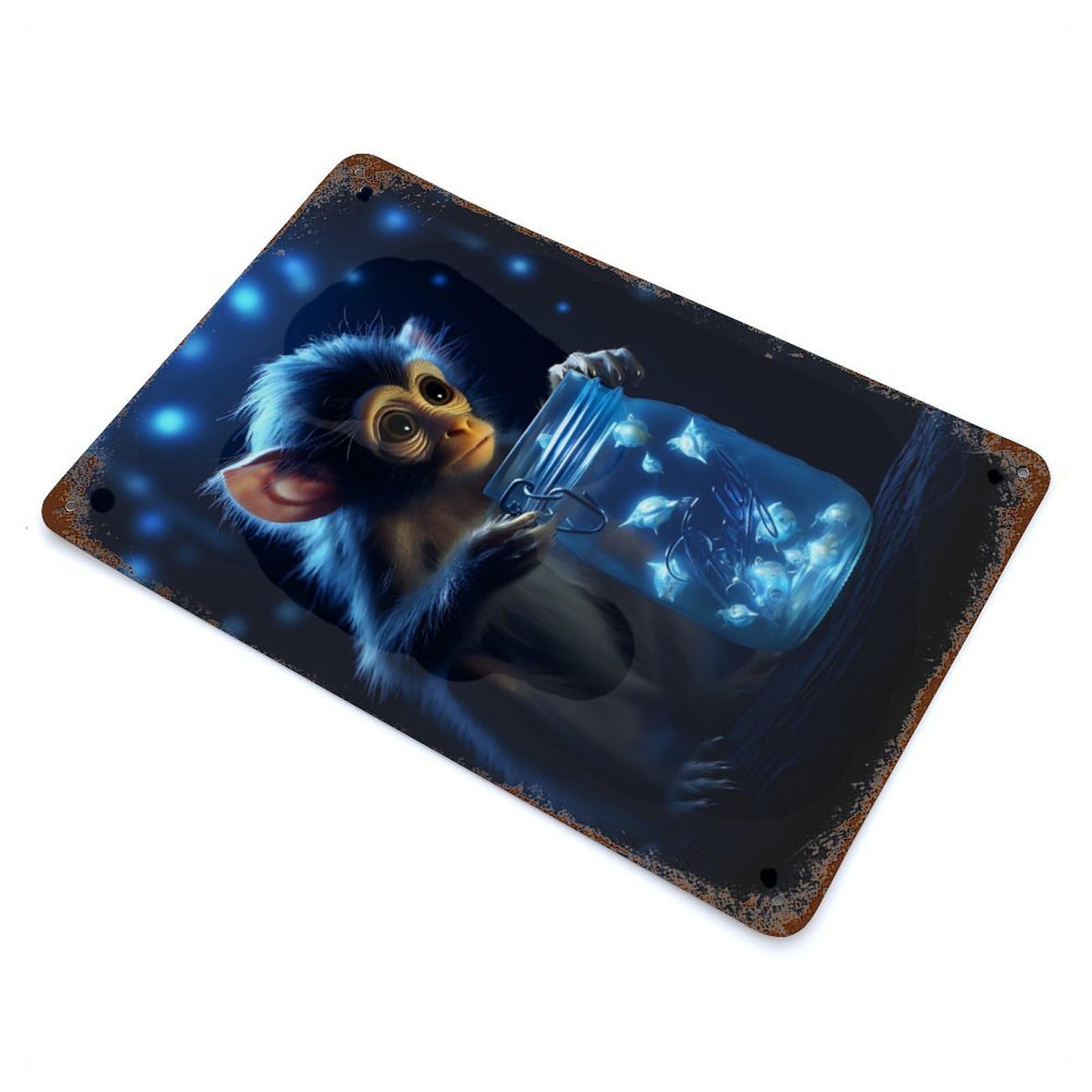 Cute Monkey Luminous Glow Rusty Metal Tin Sign 11.8"x7.9", for Pub, Kitchen And Man Cave Decor, Farmhouse Wall Decor