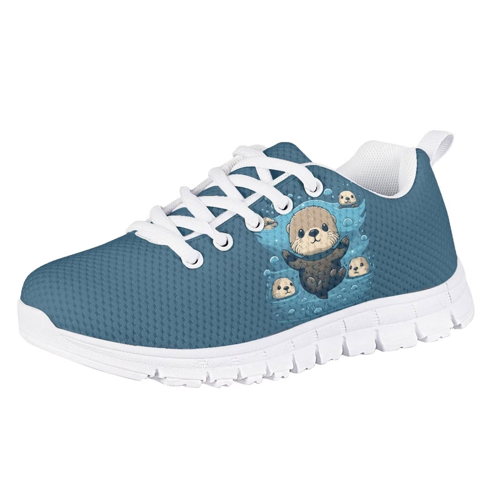 Uourmeti Sea Otter Shoes for Boys Size 2 Kids Sports Shoes Lace Up Sneakers for Girls Comfy Sneakers Graphic Tennis Shoes Running Gym Athletic Shoes