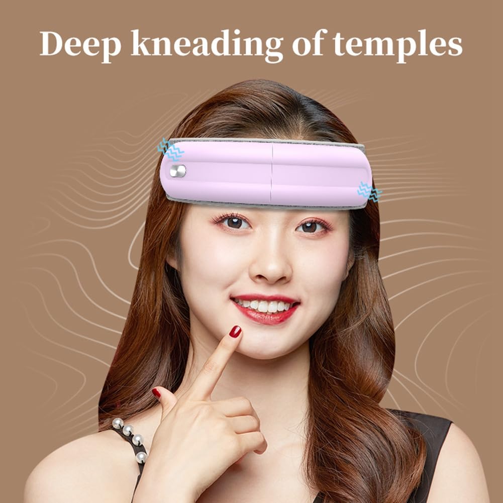 Masajeador de Cabeza EléCtrico, VibracióN, CompresióN Caliente, Masaje con Bolsa de Aire, Alivia el Dolor de Cabeza, Bluetooth, MúSica, Terapia de RelajacióN (Rosa)