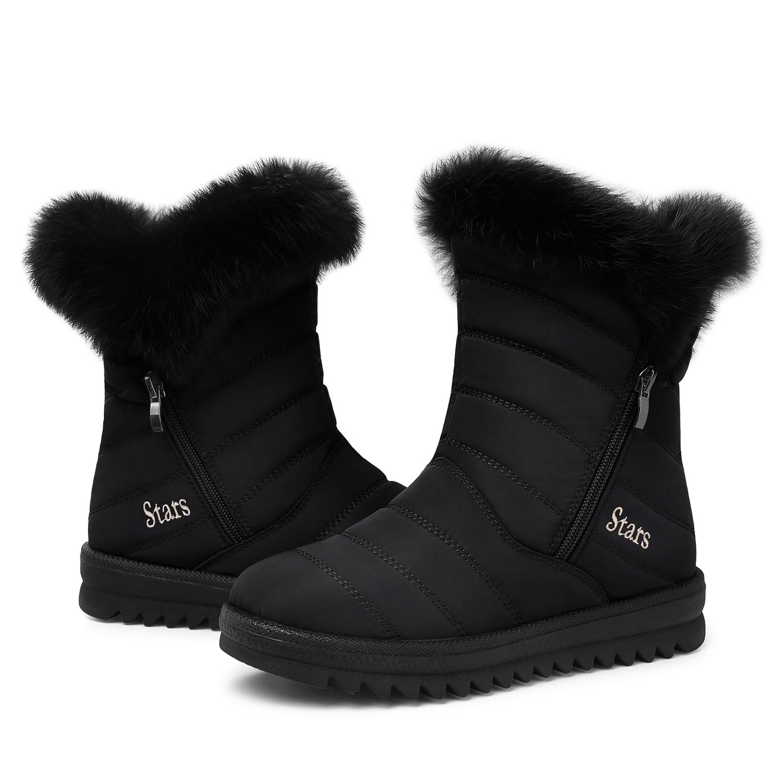 SHIBEVERWaterproof Winter Boots for Women: Snow Mid Calf Fur Lined Warm Women Boot Outdoor Resistant Short Fashion Booties