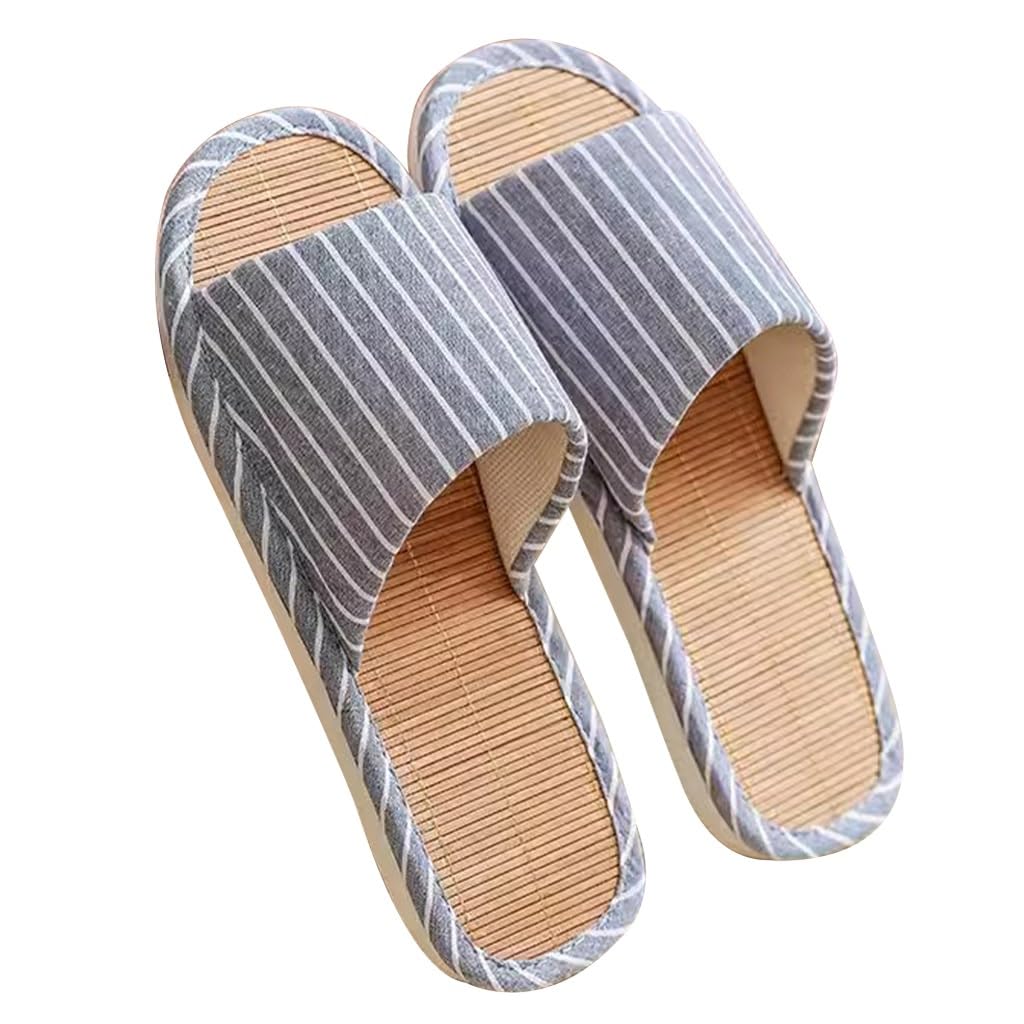 Zapatillas para Mujer y Hombre con Punta Abierta en Interiores, Zapatillas de Lino Ligeras, Zapatillas Unisex, Zapatos Planos para casa, Sandalias sin Cordones (Gris Claro, 42/43 EU)