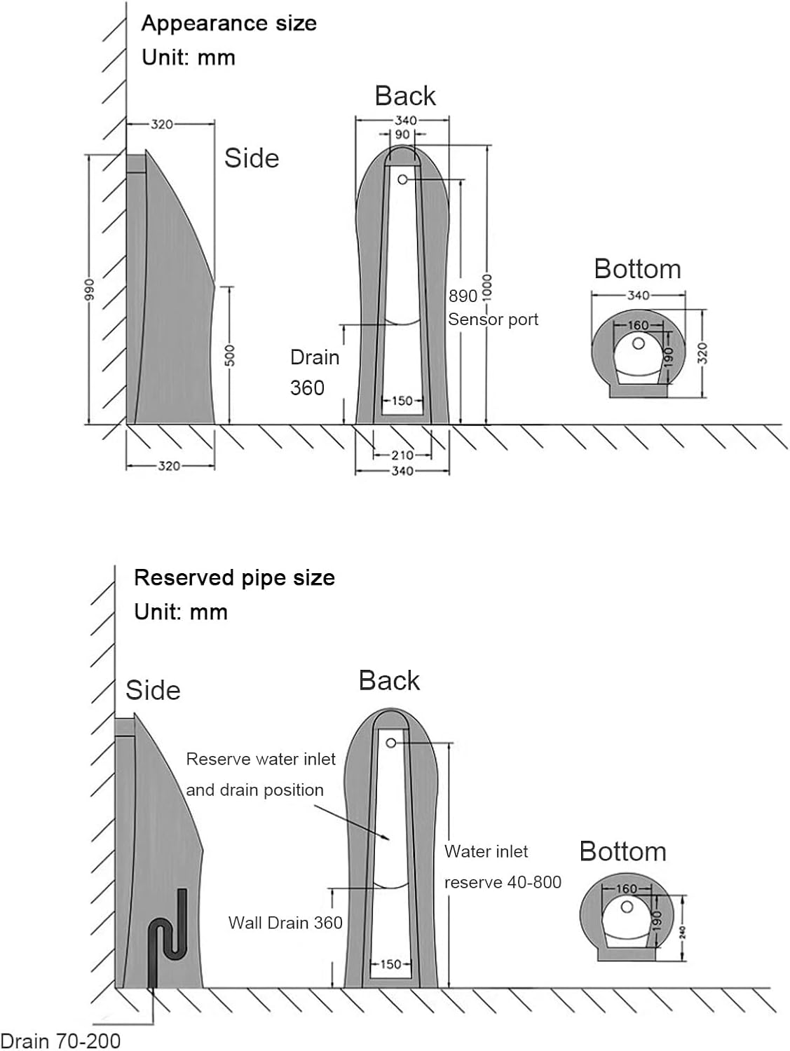 Urinals For Men Spill Proof Ceramic Urinals Floor-Standing Male Urinal Automatic Flushing Ceramic Material Urinal Intelligent Sensor Flush Public Toilet Male Urinal for Bathrooms, Hotels, Shopping