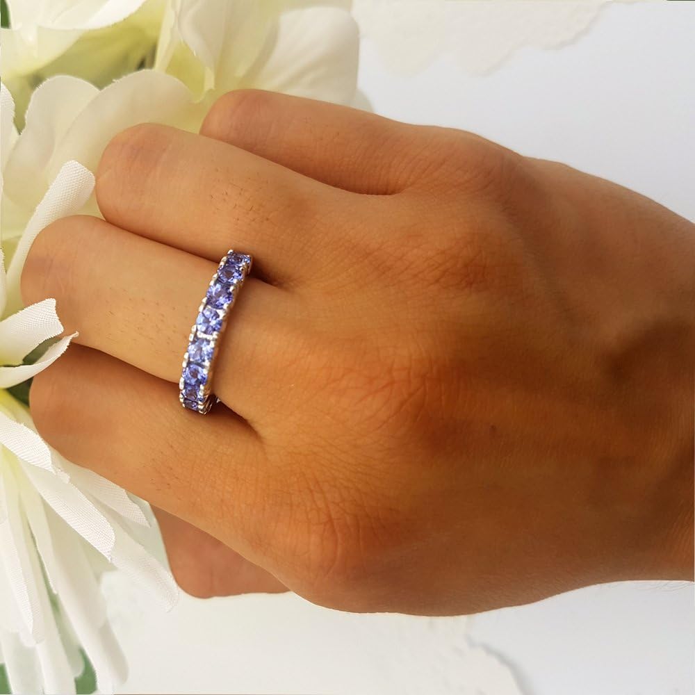 Dazzlingrock Collection 2.00 Carat (ctw) Round Cut Tanzanite Ladies Anniversary Stackable Wedding Band 2 CT, Sterling Silver - Image 5