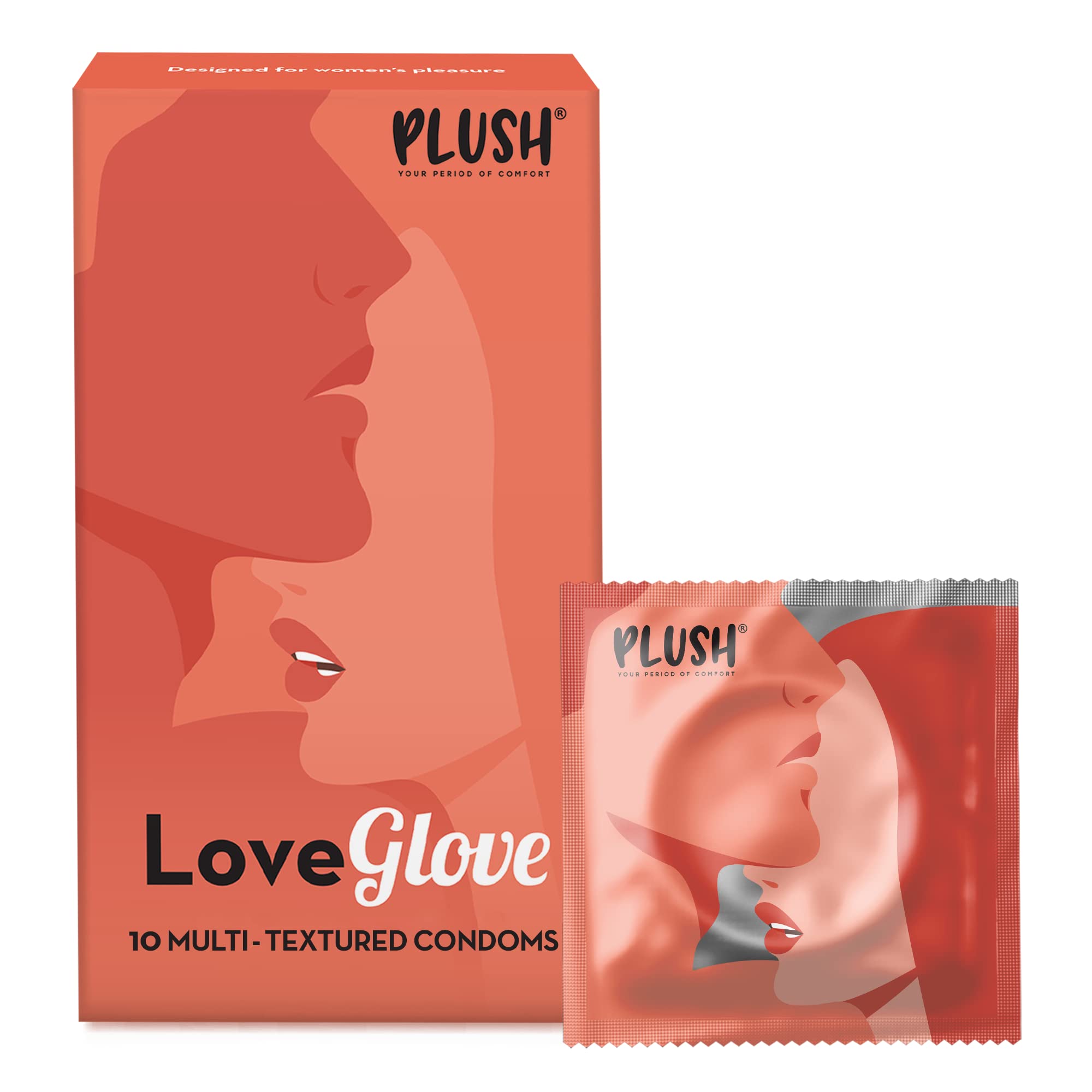LoveGlove 3 in 1 Multi Textured Condoms for Men, Unflavoured - 10 Count | Naturally Sourced Latex For Sensitive Skin | Designed For Comfortable Fit, No Benzocaine, Vegan