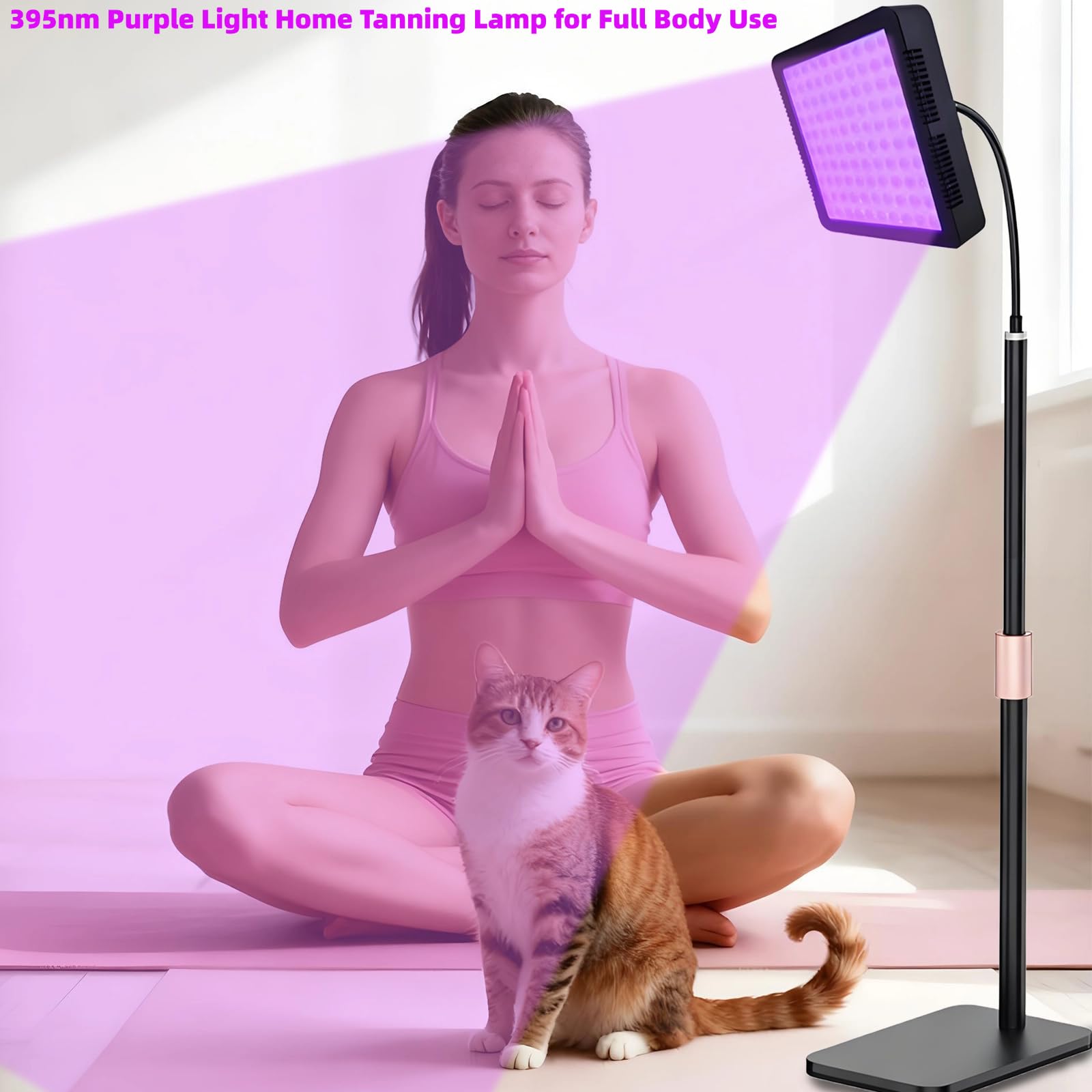 Lampa do opalania twarzy, 100 diod LED, długość fali 395 nm, solarium do całego ciała, urządzenie samoopalające z regulowaną podstawą, wysokością, kątem, obracaną o 360°, timerem i regulacją jasności