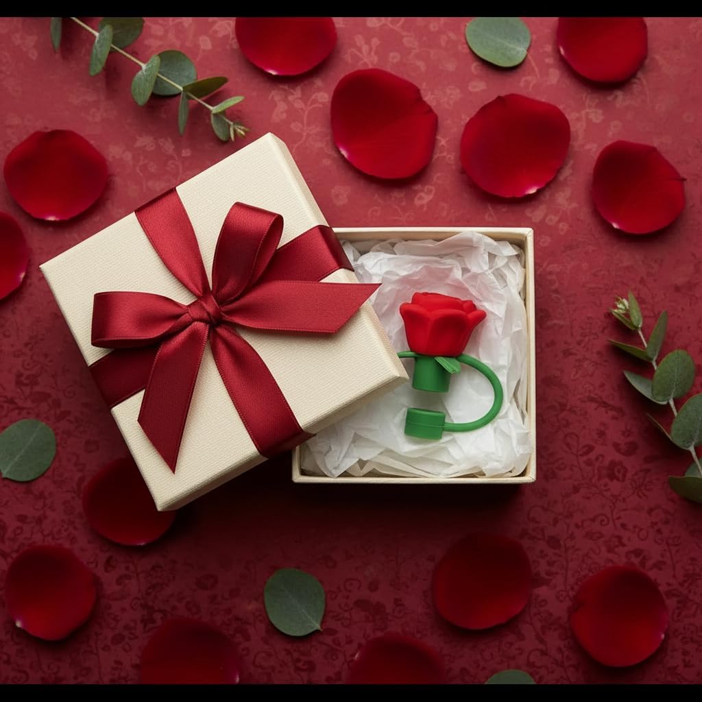 10mm Rose Flower Straw Covers for Stanley Cup,Topper,Silicone Cover Dust Proof Plugs Protector,Flower Straw Tips Drinking Dust Cap for 30&40 Oz Accessories (Red) - Image 5