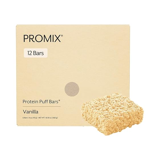ProMix Nutrition Protein Puff Bars, 12-Pack - Madagascar Vanilla - Marshmallow Crispy Treat - Great Tasting & Healthy On The Go Snack - High Protein & Low Calorie - Non-GMO & Free From Gluten, Soy, & Corn.