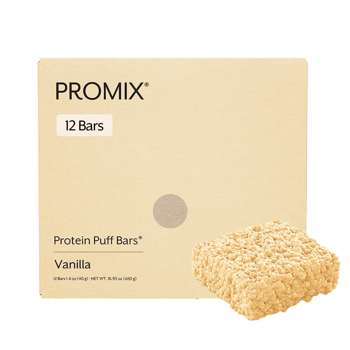 ProMix Nutrition Protein Puff Bars, 12-Pack - Madagascar Vanilla - Marshmallow Crispy Treat - Great Tasting & Healthy On The Go Snack - High Protein &