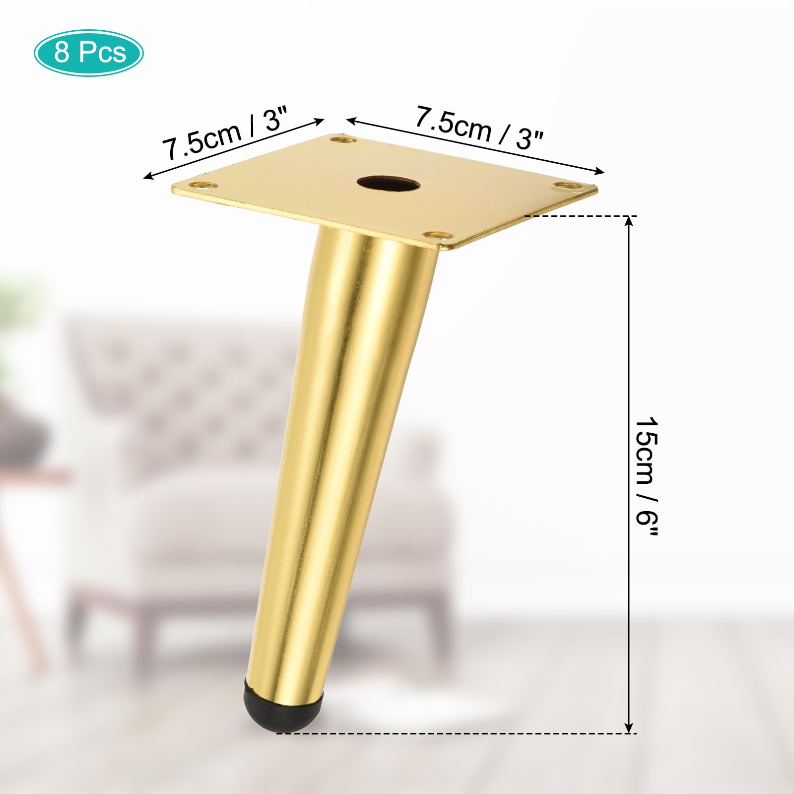 Uxcell 8PCS Metal Furniture Leg Replacement Couch Legs Cabinet Feet Gold Modern Furniture Legs DIY Sofa Feet with Screws for Cupboard Table (5 inch - Image 2