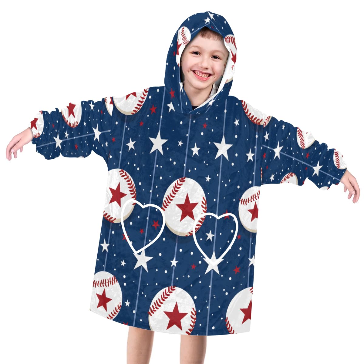 Pardick Wearable Blanket Hoodie for Kids, Colorful Baseball Fleece Sweatshirt Blanket Oversized Blanket Sweatshirt with Pocket Flannel Warm Hooded Blanket 6-10 Year Old Girl Boy Gift, One Size