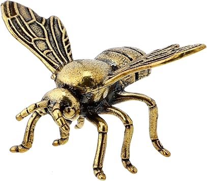 UKCOCO Vintage Brass Bee Figurine 2" Solid Metal Honeybee Statue for Desk & Bookshelf, Luck Symbol Gift for Bee Lovers